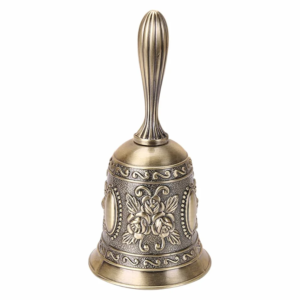 Alnicov Mosiężny dzwonek ręczny, vintage metalowy dzwonek ślubny dzwonek świątyni (brązowy)