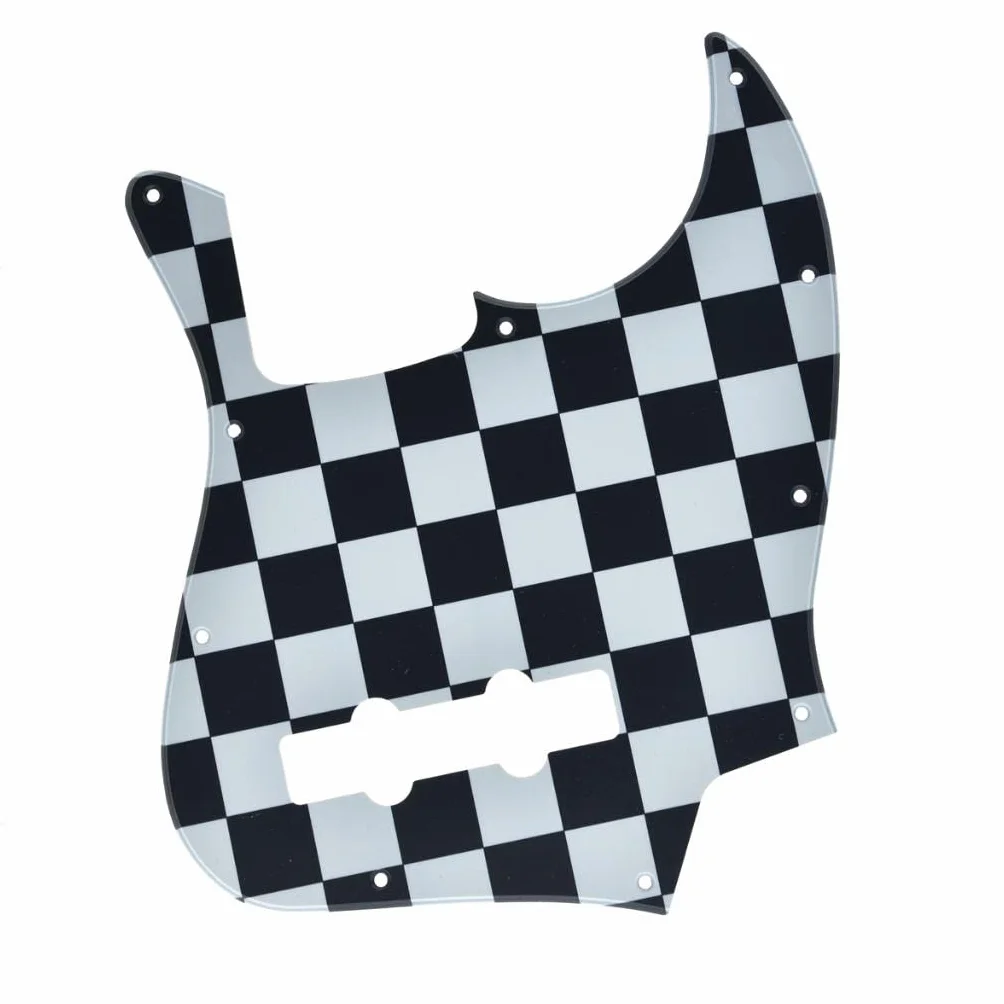 KAISH 4-strunowy J basowy Pickguard Bass Pick Guard Scratch Plate for Jazz J Bass Made in USA/Mexico Black/White Grid
