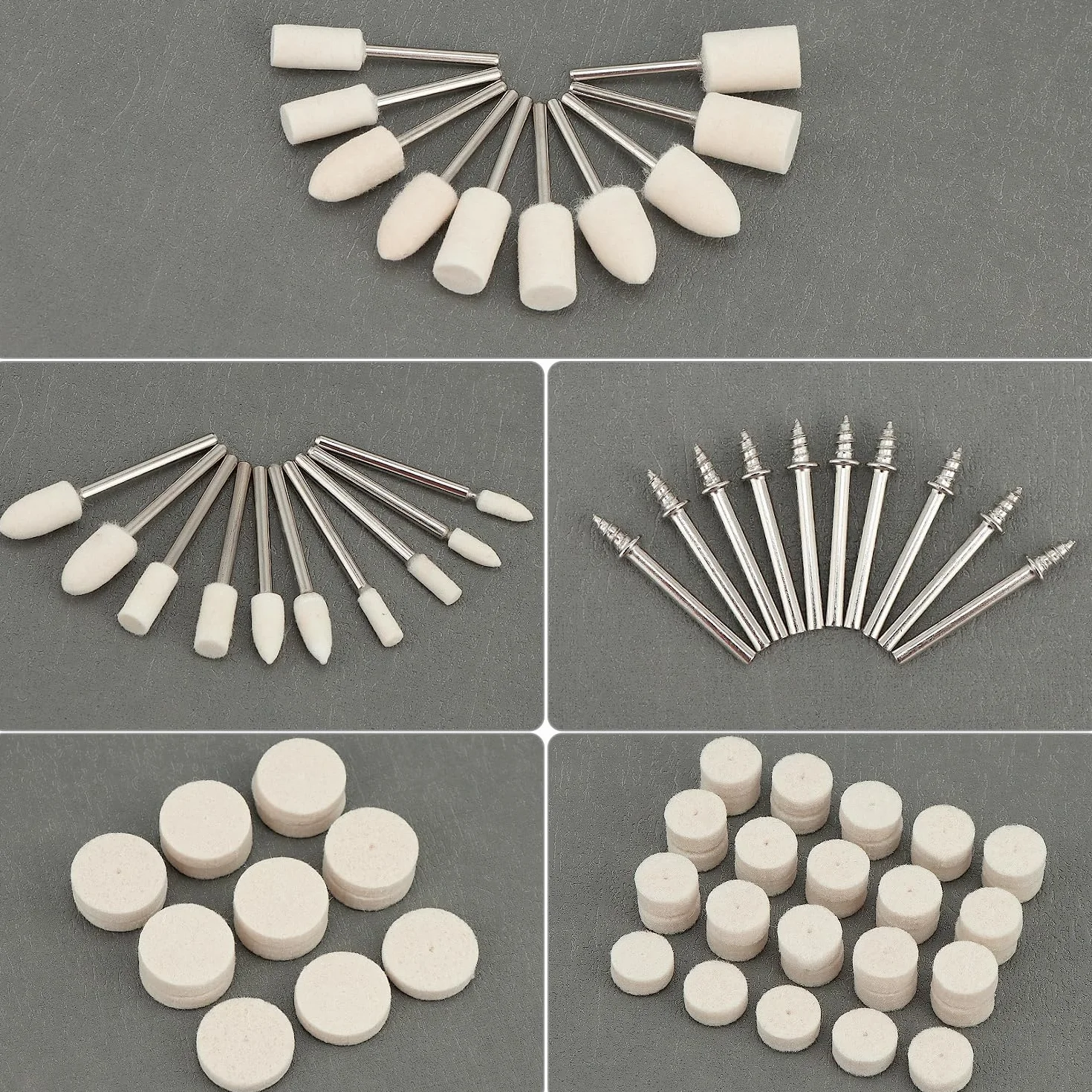 QWORK Zestaw 80 kół polerskich z filcu wełnianego, kompatybilny z Dremel, głowice polerskie Ø4-25 mm, pręt 3 mm