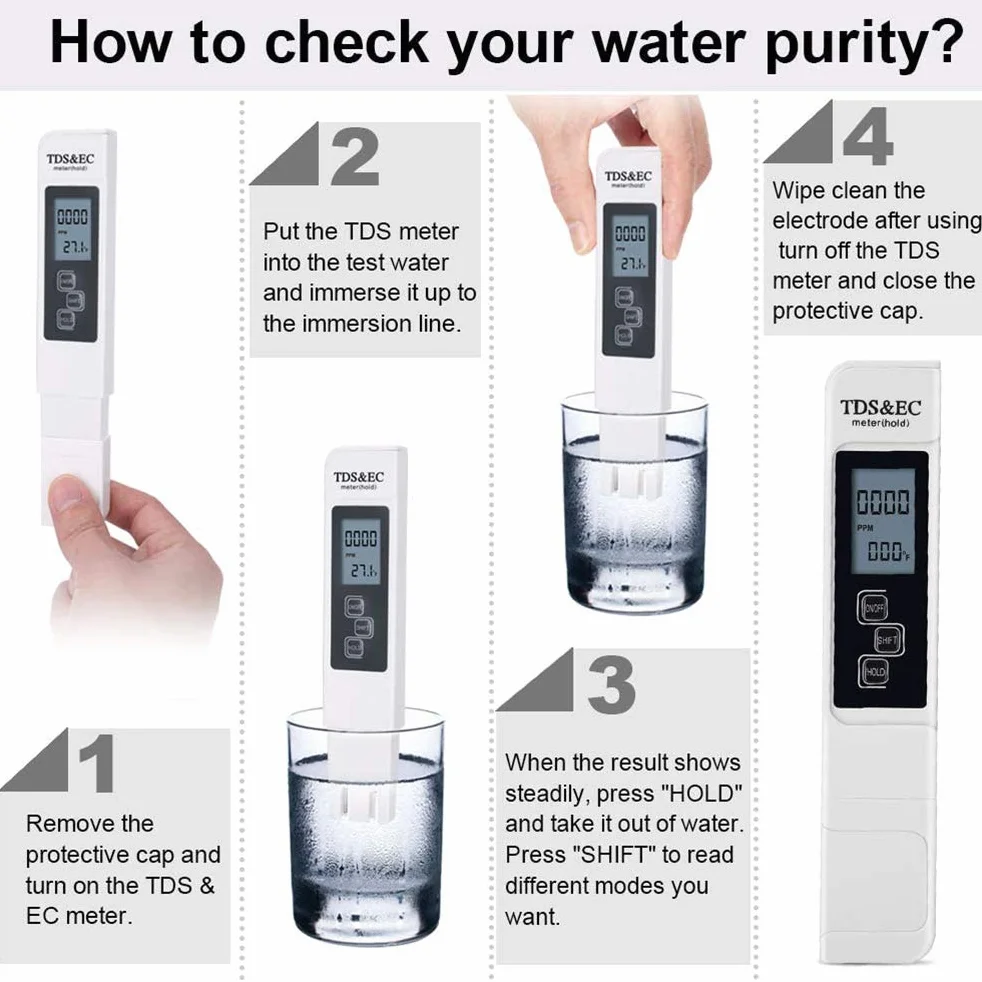 Tester 3 w 1 TDS Tester pH Test jakości wody w basenie, miernik przewodzenia, z wyświetlaczem LCD o wysokiej precyzji i automatycznej funkcji kalibracji