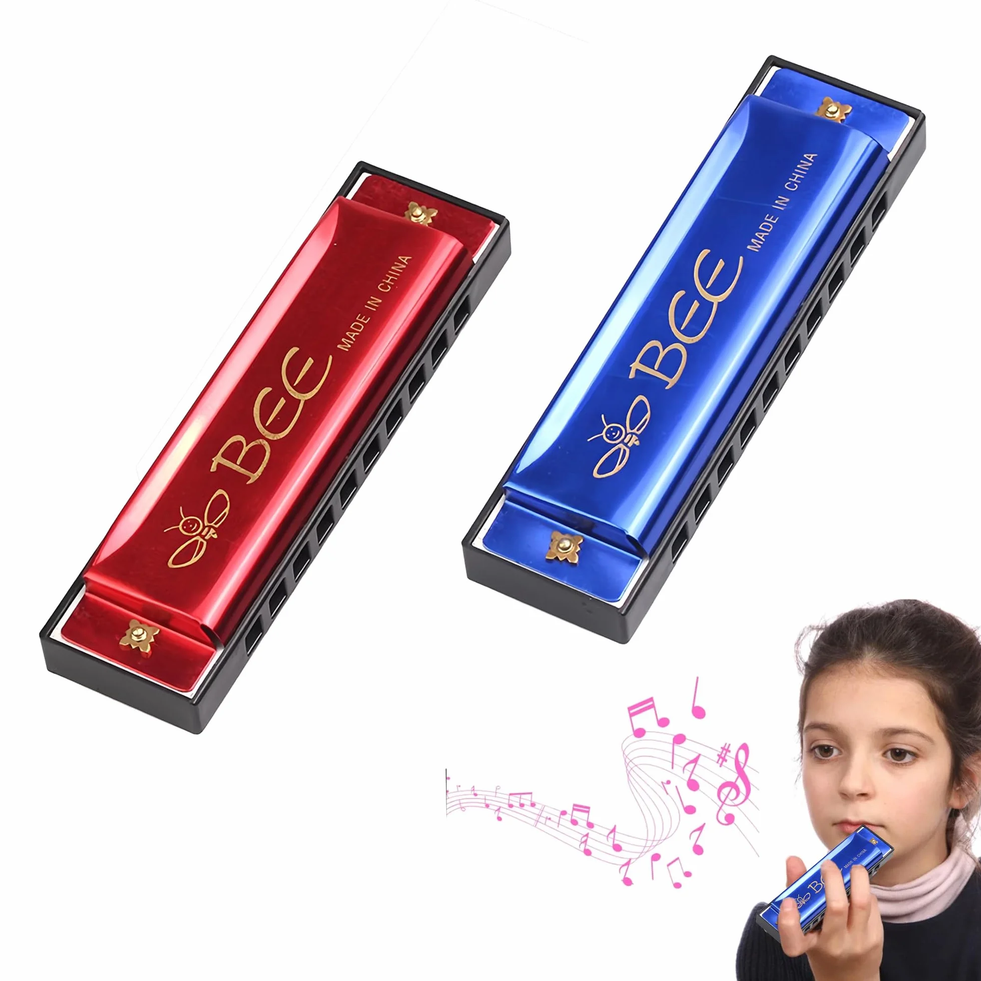 Harmonijka ustna, 2 sztuki, 10 otworów, 20 tonów, Blues, harmonijka ustna, kolor C, harmonijka diatoniczna, idealny prezent muzyczny dla dzieci, dorosłych, początkujących i wykonawców (czerwony i