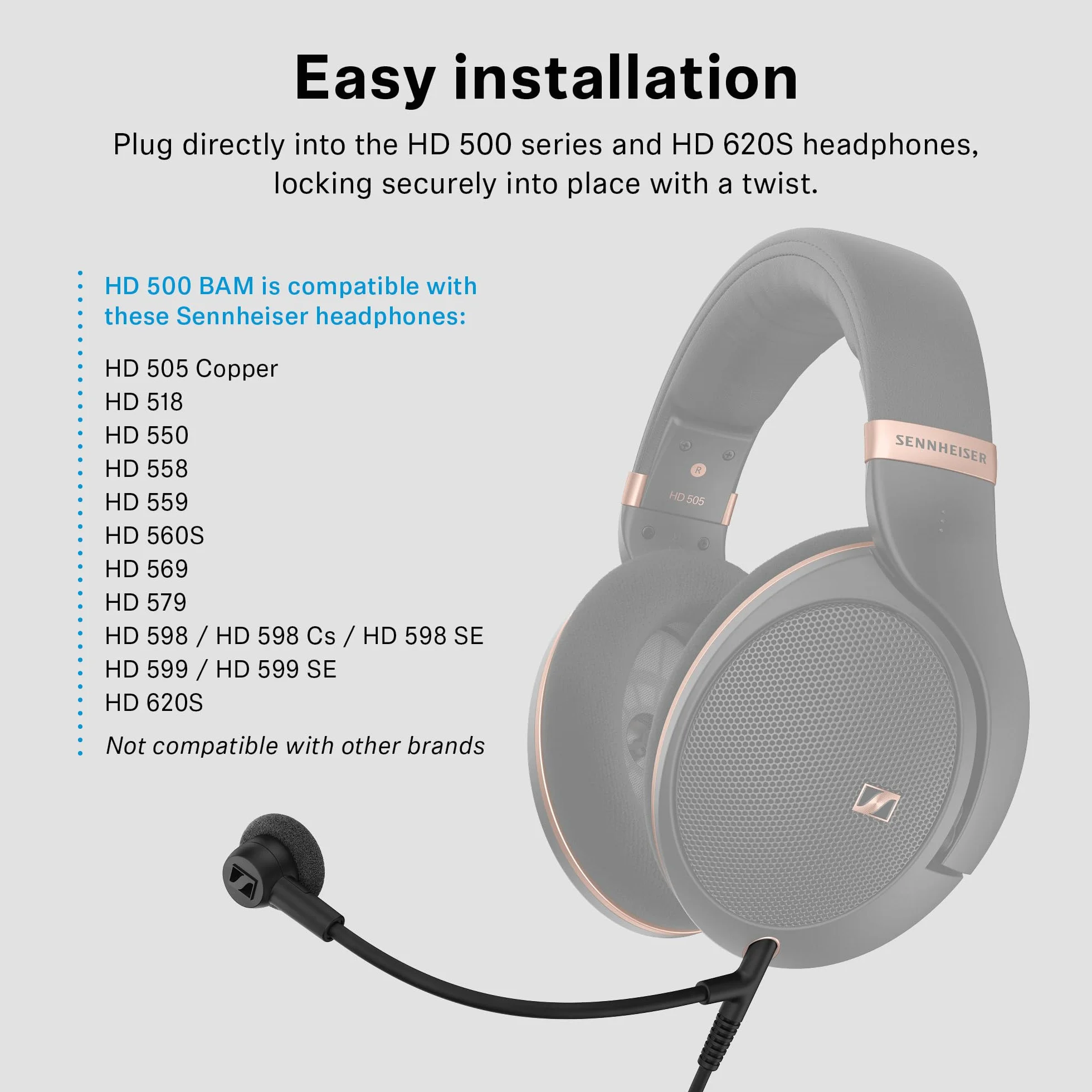 Sennheiser HD 500 BAM, Optymalnej Jakości Mikrofon na Pałąku do Gier i Rozmów, z Regulacją Głośności i Wyciszeniem, Analogowe Gniazdo 3,5 mm, do Słuchawek HD 560S, HD 505, HD 620S i Innych