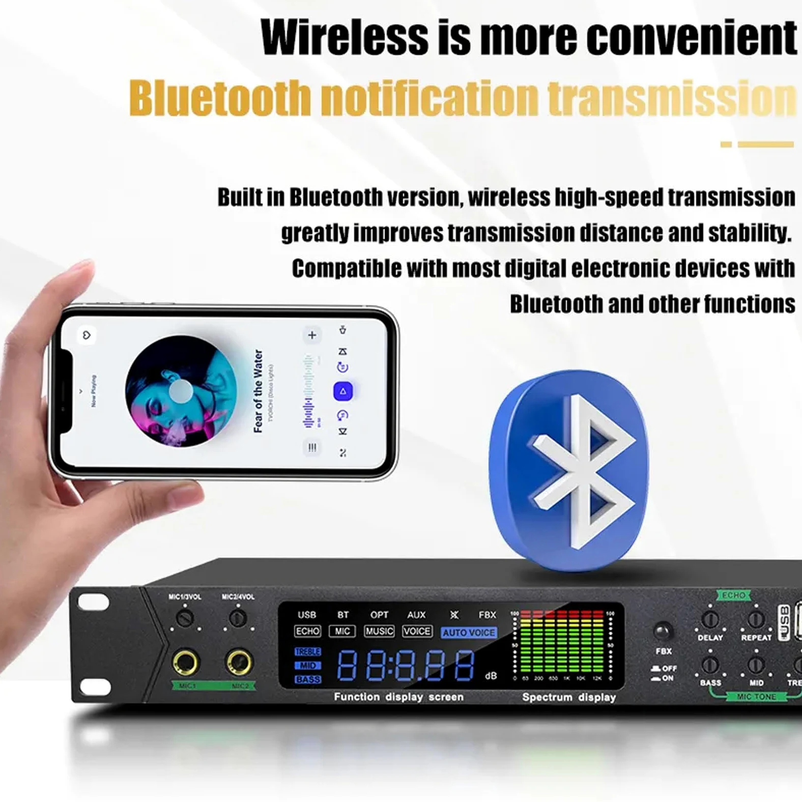 Pre-Efekty Profesjonalne, Anty-Wyciny Procesor Audio z 5 Wejściami Mikrofonu, z Efektem Echo DSp, USB, MP3 I Bluetooth, Niezależna Regulacja Dźwięku Do Karaoke, Scenariusz