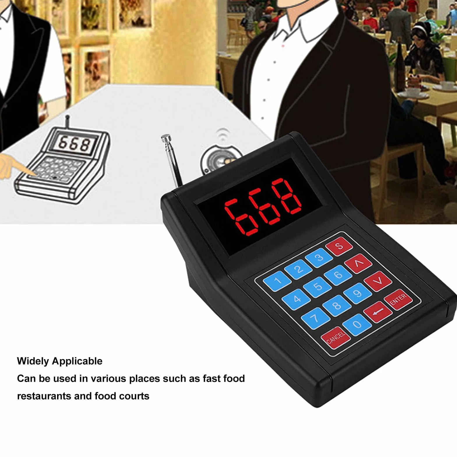 System Pagera Restauracyjnego SU-668, 20 Pagerów Brzęczyków z Wibracjami, Miganiem, Systemem Przywoływania Kolejek, Bezprzewodowy System Przywoływania Gości Klientów (wtyczka UE)