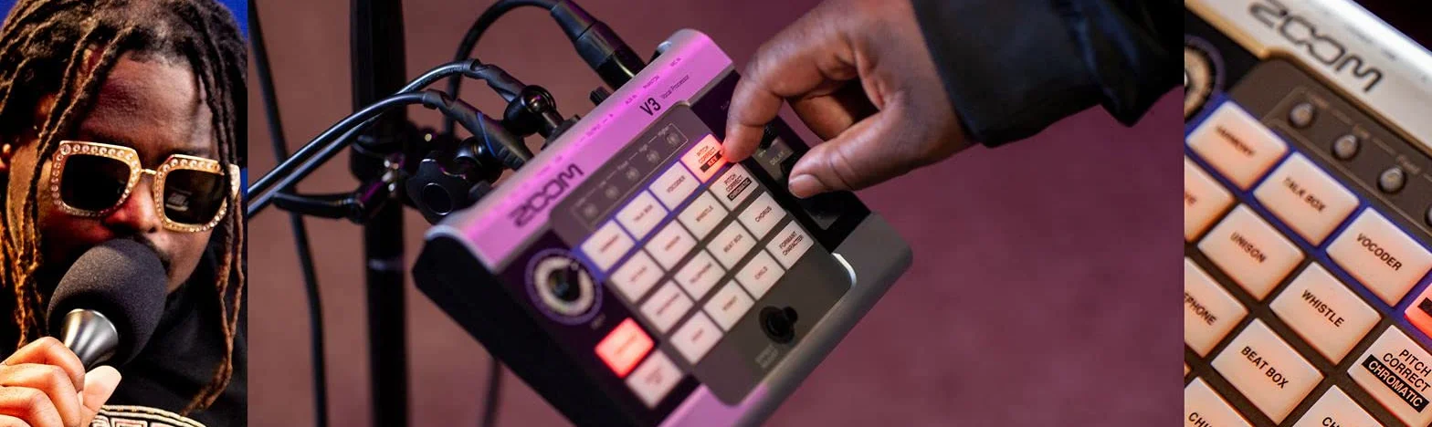 ZOOM V3 Vocal Processor – efekt do poprawy jakości śpiewu, głosu i mowy, do nagrywania i streamingu, podcastów, filmów i optymalizacji treści, czarny i srebrny