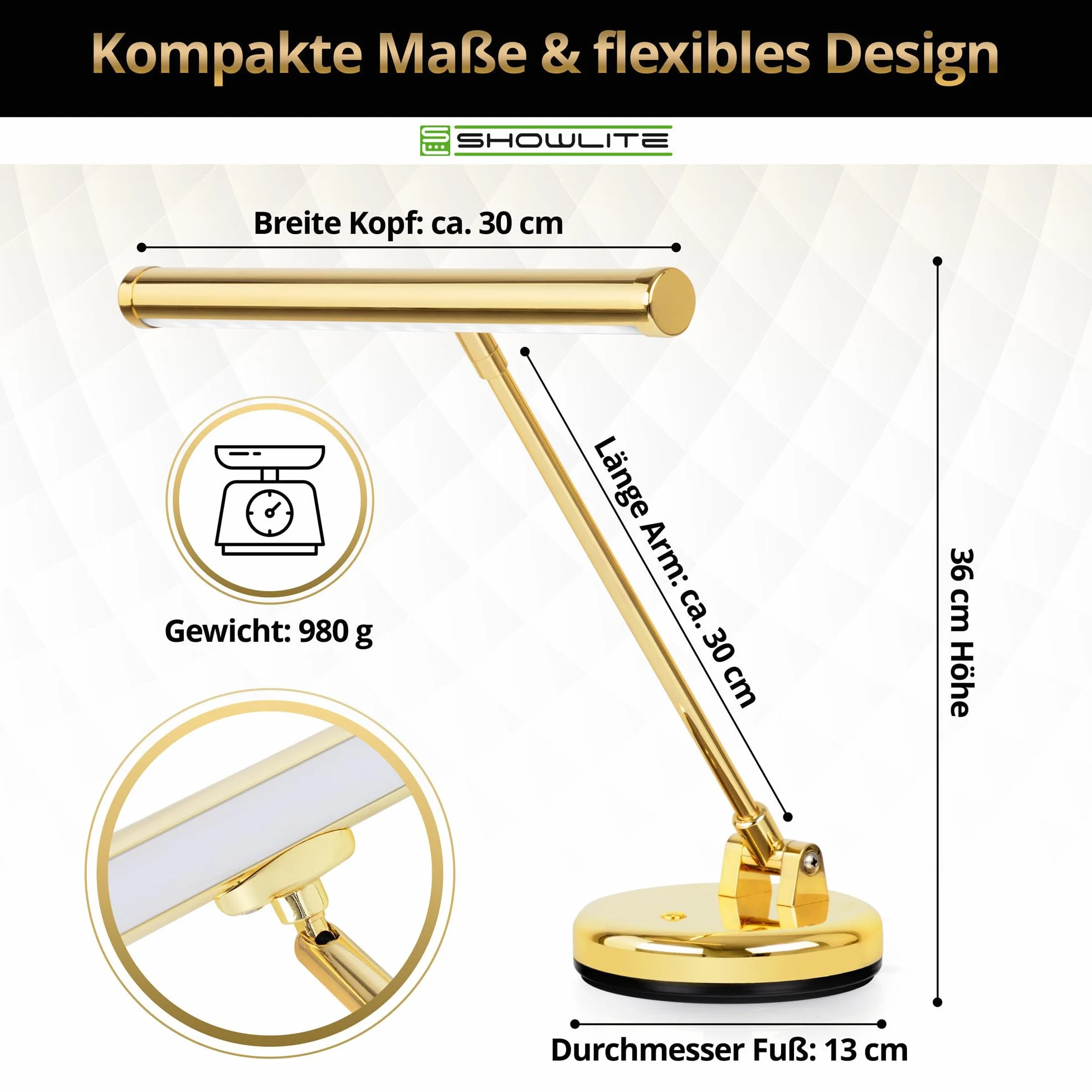 Showlite LED lampa fortepianowa złoty błyszczący