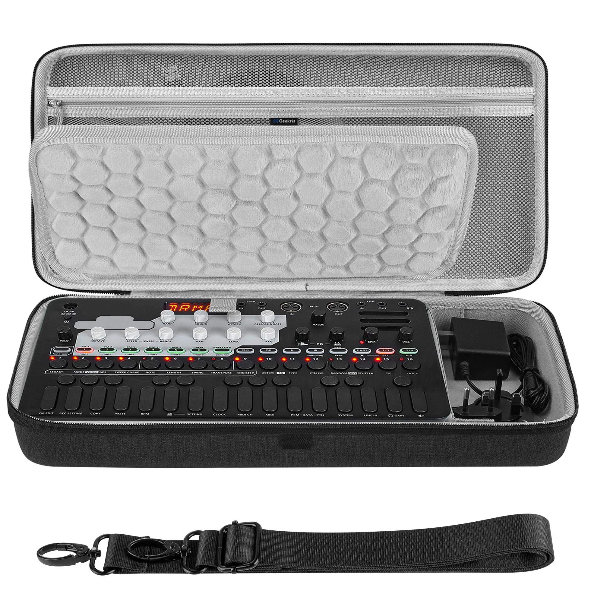 Geekria Etui transportowe na interfejs audio, kompatybilne z SONICWARE Liven Ambient Ø / 8bit Warps/MEGA SYNTHESIS/Texture Lab/XFM/Lofi-12, torba podróżna z twardą skorupą EVA (Ciemnoszary)