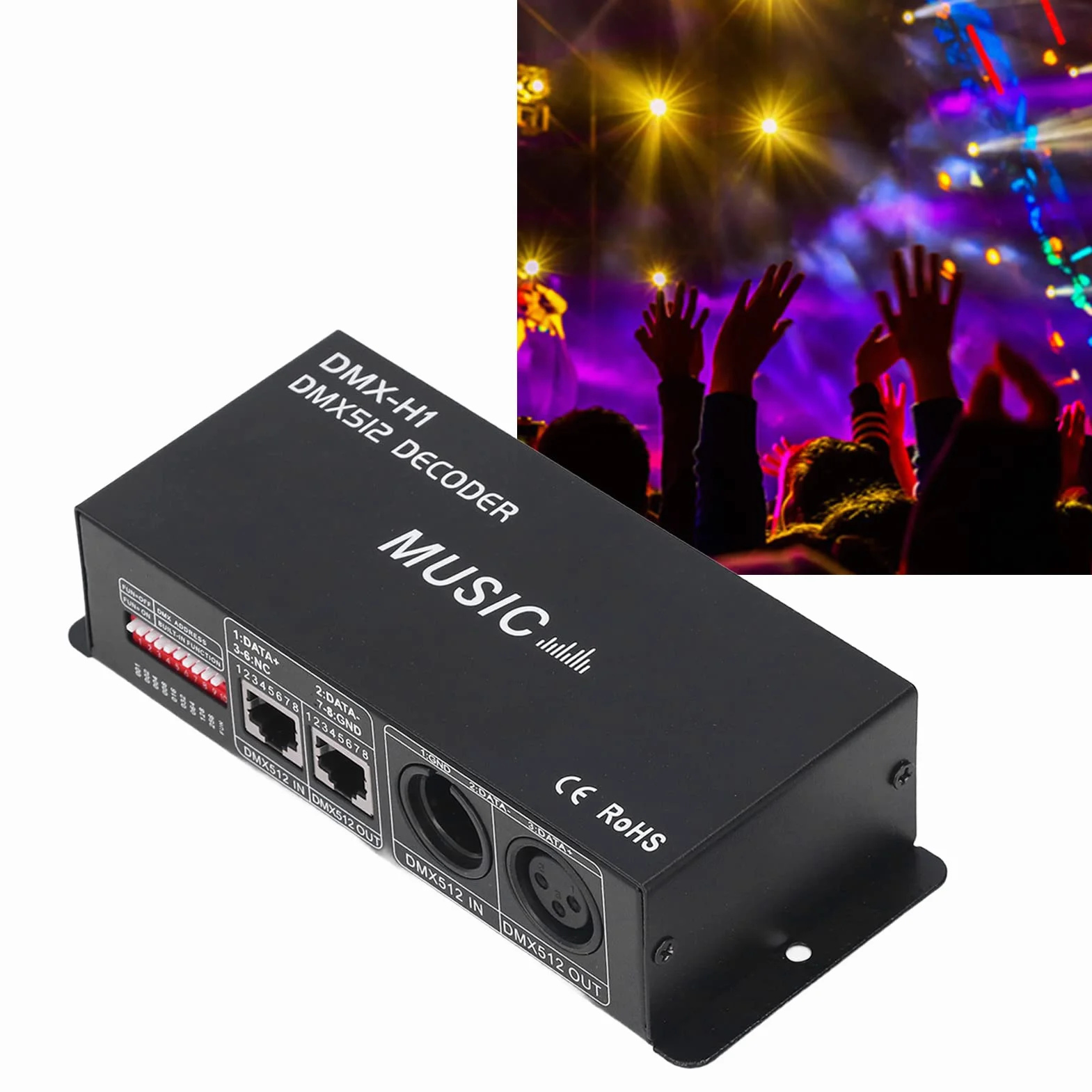 Kontroler Dekodera DMX 512 LED, 4-kanałowy Sterownik RGBW LED Strip Light DC12V-24V z Angielską Instrukcją Obsługi do Regulacji Koloru światła(8A na kanał)