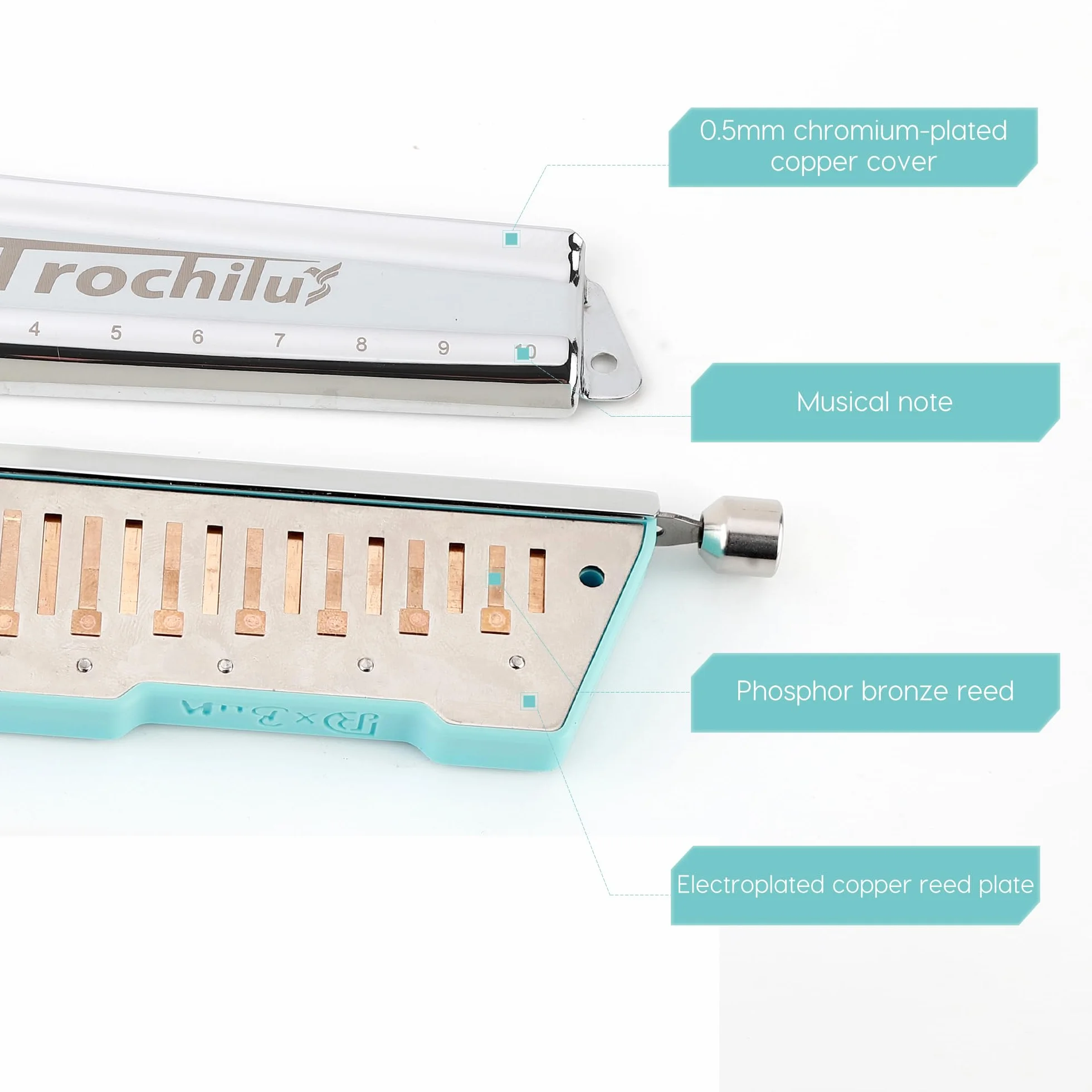 JDR Trochilus Harmonijka chromatyczna C, Armonica, bezzaworowa, harfa, usta, organ, chromonika, z etui dla dorosłych, profesjonalistów, początkujących, dzieci, zmieniacz gier, niebieski / Ritcher
