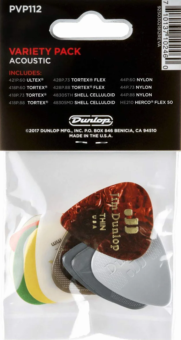 Jim Dunlop PVP112 Acoustic Zestaw Kostek do Gitary, Wielokolorowy, 0.60mm, 0.73mm, 0.88mm