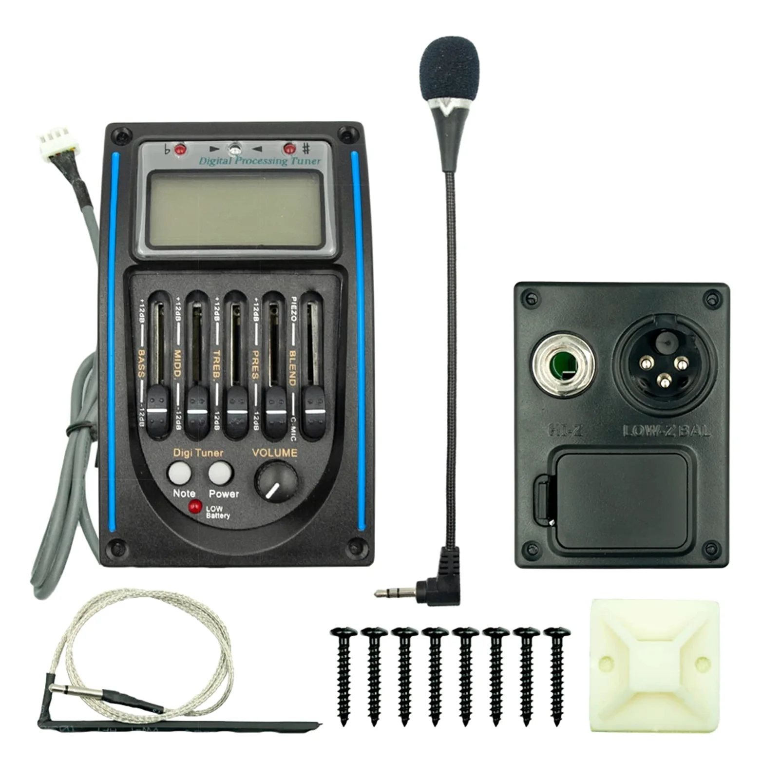 10 SZTUK 5-pasmowy Przedwzmacniacz Gitary Akustycznej EQ 5-zakresowy Korektor EQ Pickup Tuner LCD Z Mikrofonem Wymiana przetwornika gitary