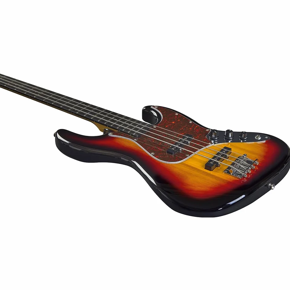 SPENCER BY Eko JB10 SUNBURST, 4-strunowy bas, korpus z topoli, uchwyt z klonu i klawiatura 21 klawiszy z żywicy, 2 przetworniki JB z oddzielnymi kontrolami głośności i 1 tonem, Sunburst