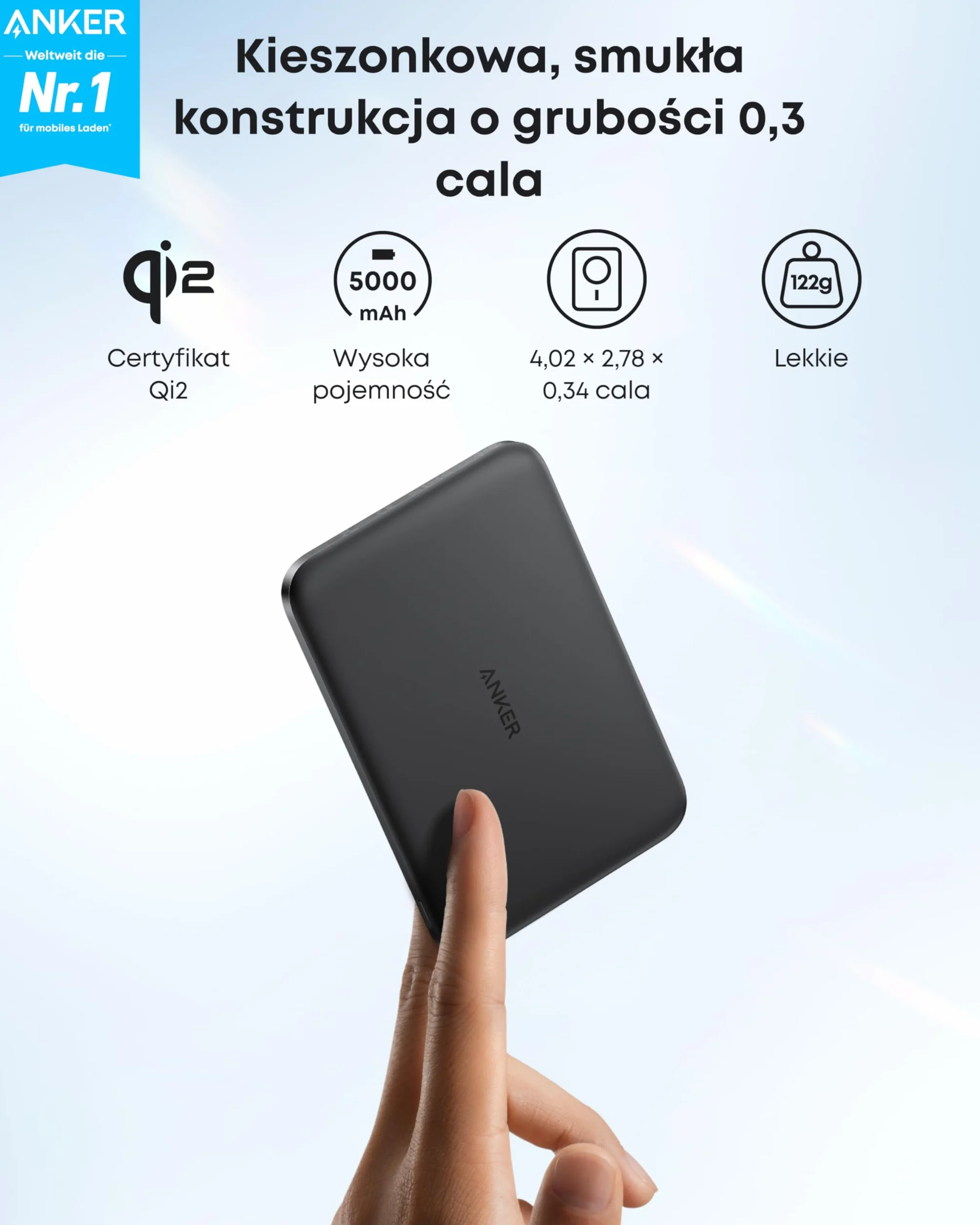 Powerbank Nano firmy Anker, super cienki, 5 000 mAh magnetyczna bateria, ultra szybka kompatybilna z MagSafe ładowarka przenośna 15 W z certyfikatem Qi2, ergonomiczny styl, tylko dla serii iPhone17/16