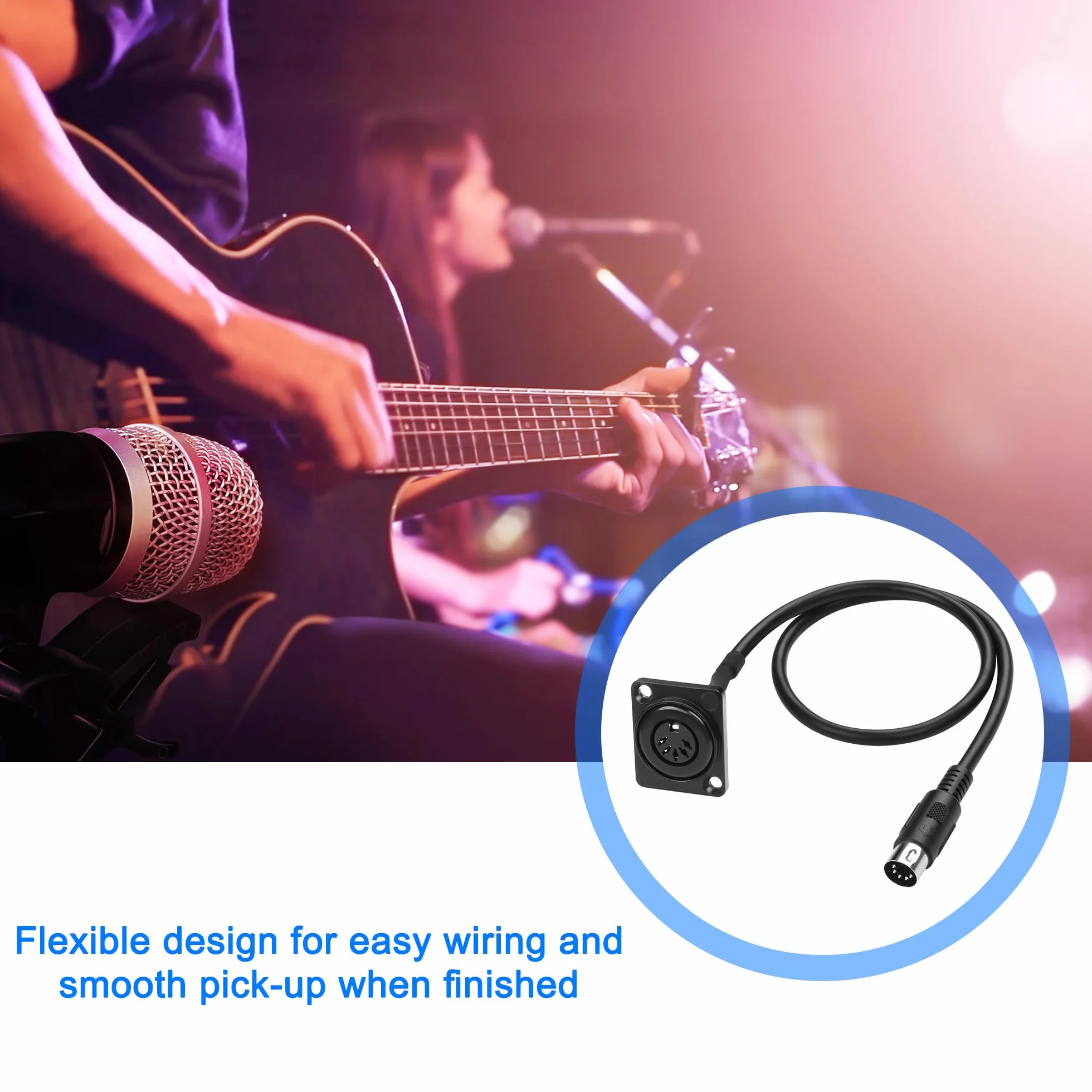 MIDI DIN 5-pinowy kabel przedłużający montaż panelowy DIN 5PIN wtyczka na gniazdo audio adapter do keyboardu syntezatora 53 cm