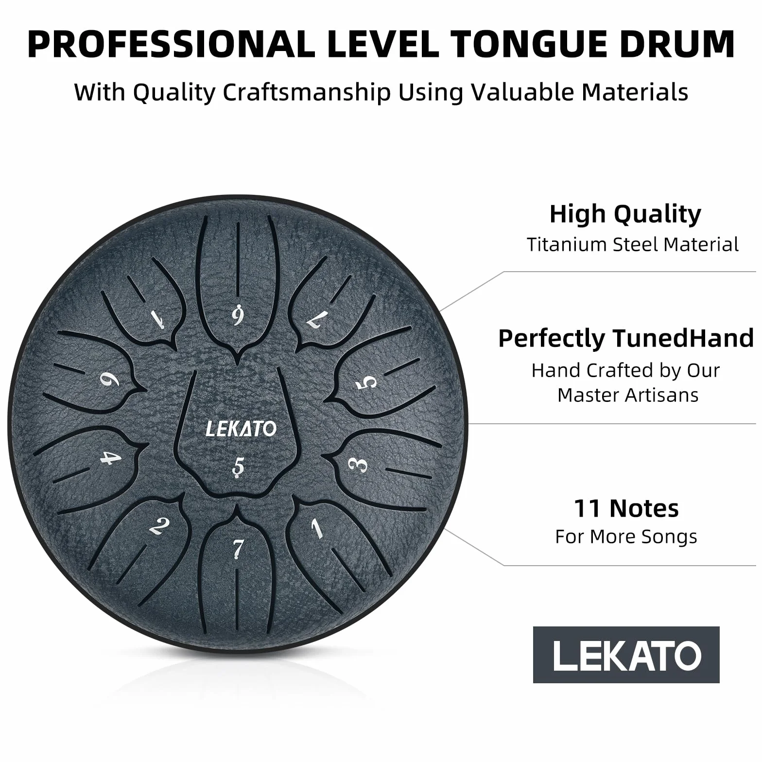 LEKATO Steel Tongue Drum 15 cm 11 dźwięków D Handpan z torbą do medytacji jogi