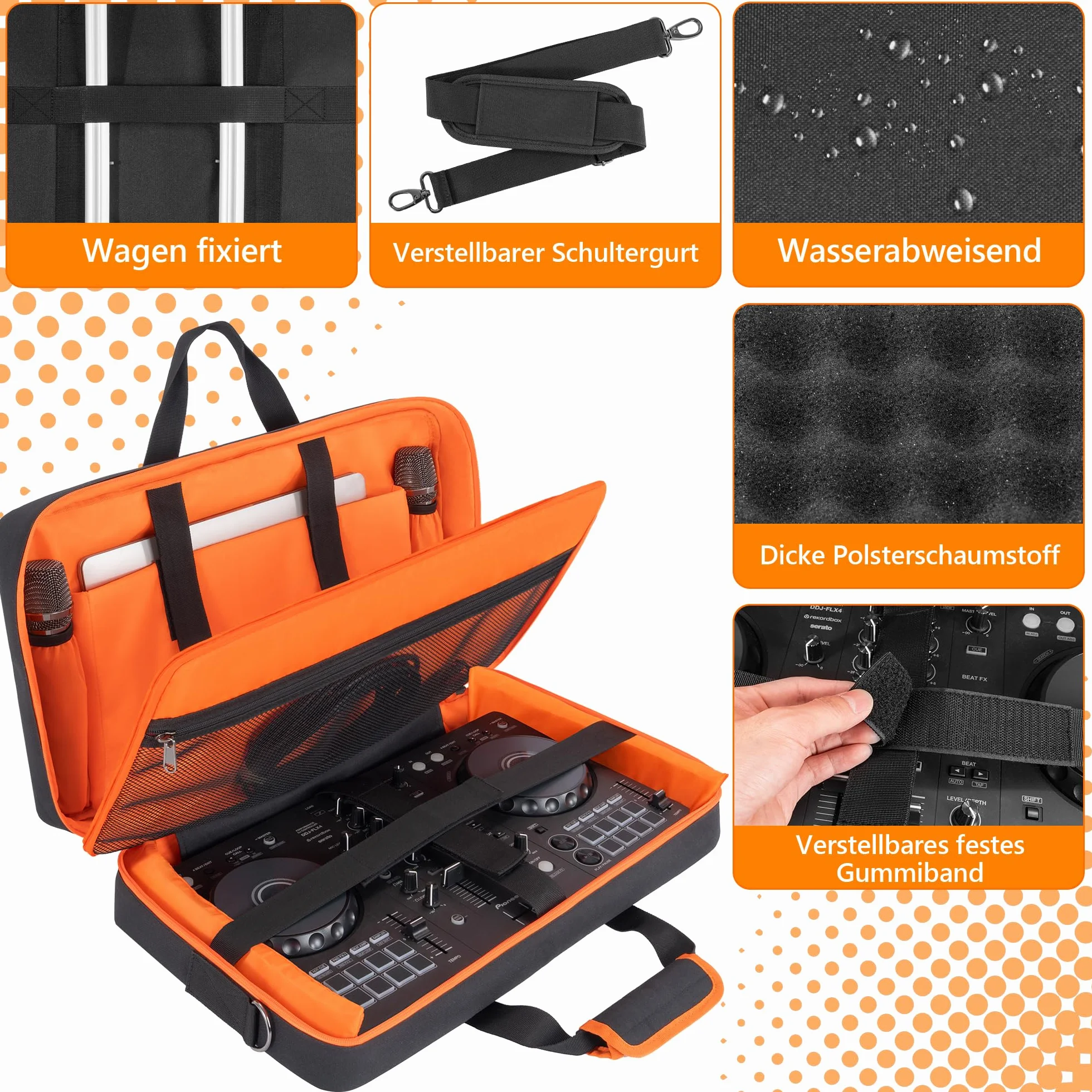 AKOZLIN Etui na kontroler DJ do DDJ FLX4 / DDJ REV1/ DDJ 400/SB2/SB3 DJ futerał do przenoszenia z bawełny perłowej, regulowany pasek na ramię/plecak, kieszeń na laptopa 15,6 cala i kieszenie na