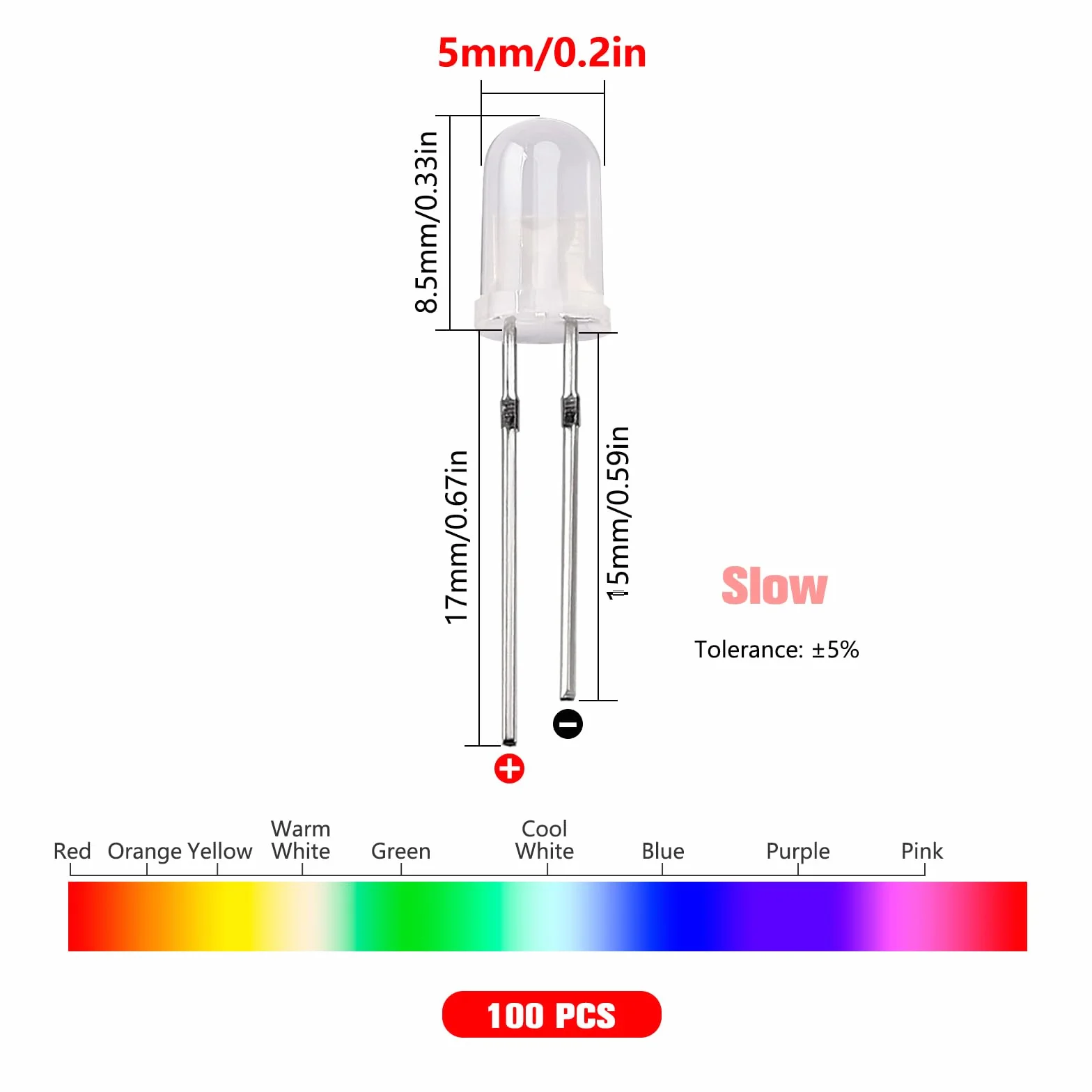 YIXISI 100 Sztuk 5mm RGB 7 Kolorów Wolnoo Migające Diody Świetlne, 3.0-3.4 V 2-Biegunowa Diody Elektroluminescencyjne, Rozproszona Diody LED