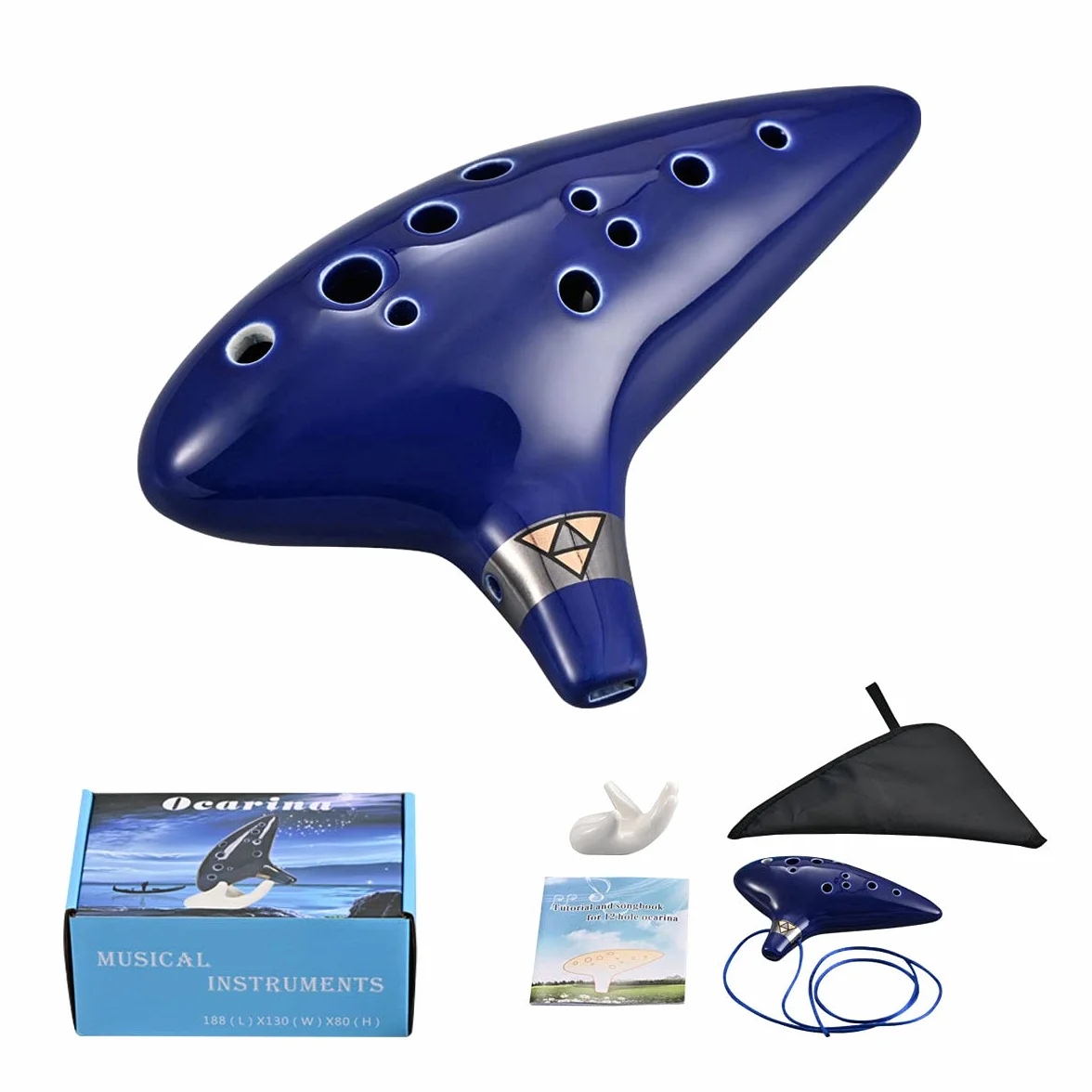Ocarina ceramiczny piccolo z 12 otworami, alto C, instrument muzyczny, prezent dla dzieci i dorosłych, z podstawką ekspozycyjną, książka muzyczna, pasek na szyję
