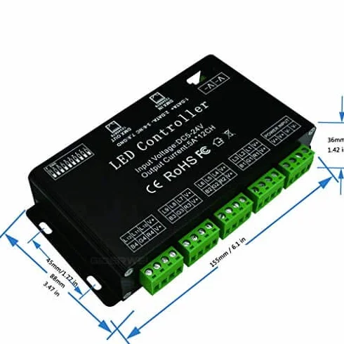 12-kanałowy dekoder DMX RGB LED DMX512 sterownik ściemniacza do taśm LED DC12-24V