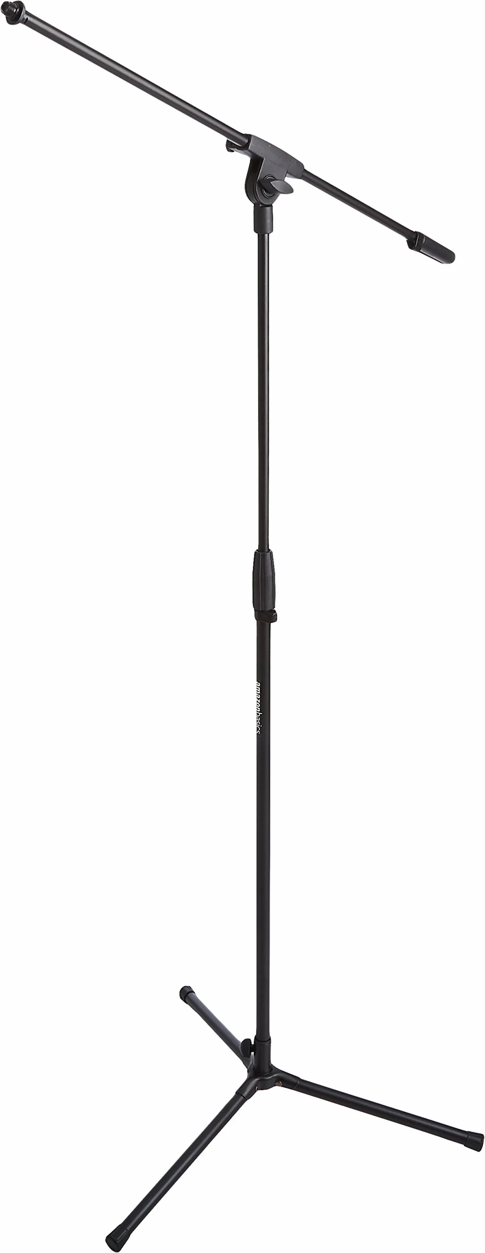 Amazon Basics – statyw mikrofonowy z ramieniem obrotowym, do 218 cm, pochylany i regulowany, ultralekka stal, przenośny, kompatybilny z adapterem 95 mm na 160 mm, czarny.