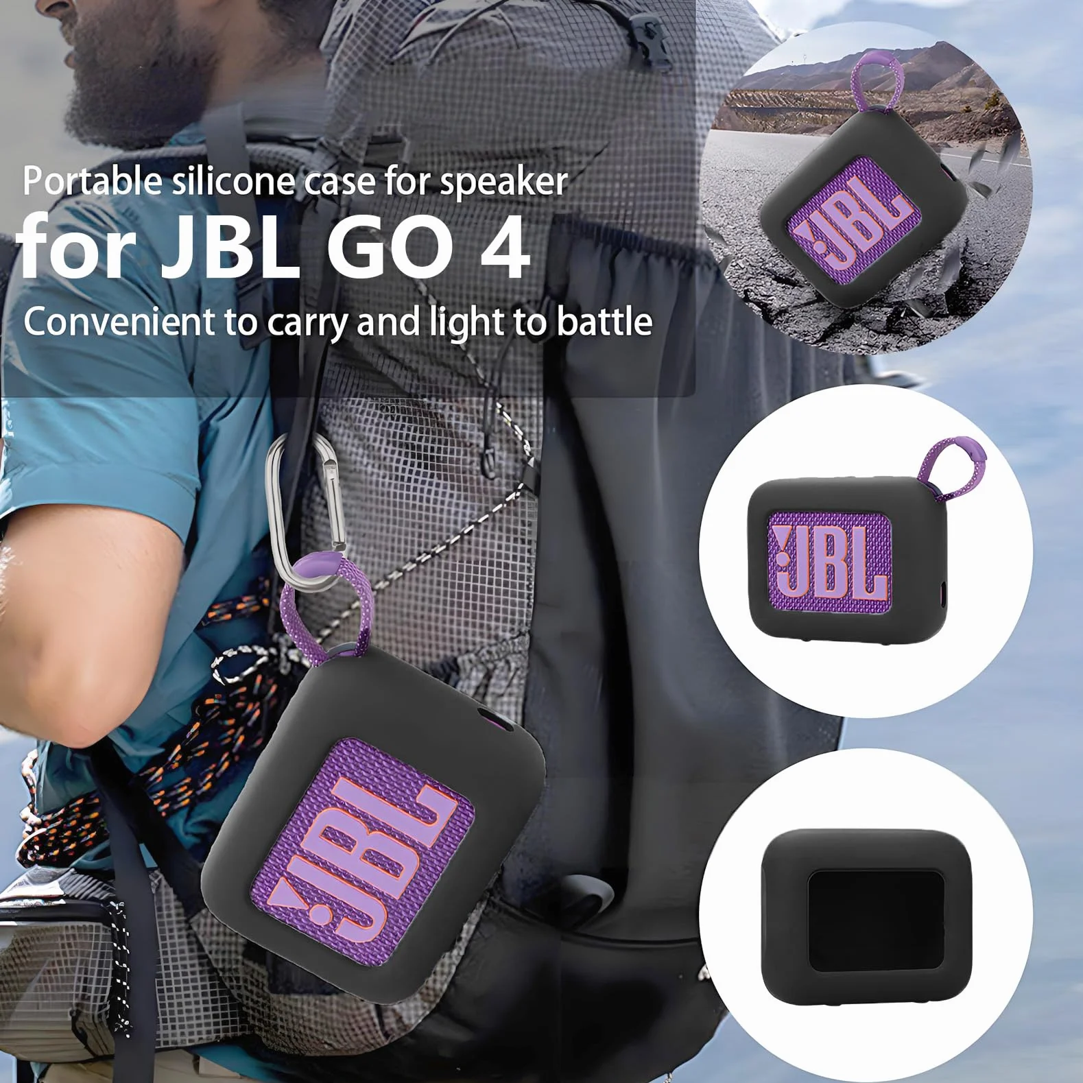 easyBee Etui do JBL Go 4 przenośne z karabińczykiem, płynny silikon, odporne na uderzenia, etui ochronne, głośnik, torba do przenoszenia, kolor czarny