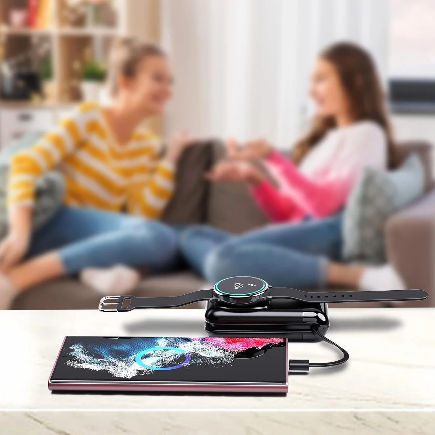 Indukcyjna stacja ładująca dla Samsung Watch 8, 6000 mAh, powerbank, magnetyczna ładowarka, przenośna powerbank z wbudowanym kablem, stacja ładująca Watch 8 Classic/8/Ultra/7/6/5/4/3/Z Flip 7