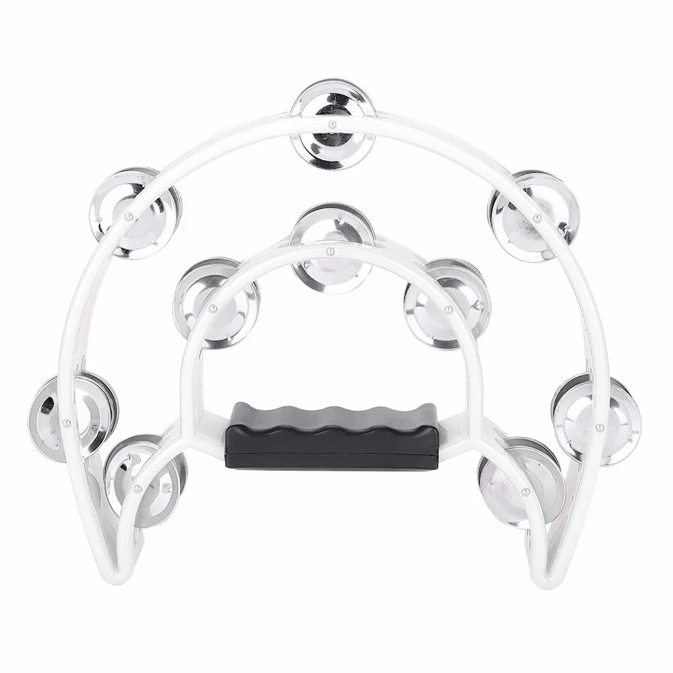 Dwurzędowy Ręczny Tamburyn, Metalowe Dżingle Half Moon Ręczny Muzyczny Bęben Perkusyjny z Ergonomicznym Uchwytem (WHITE)