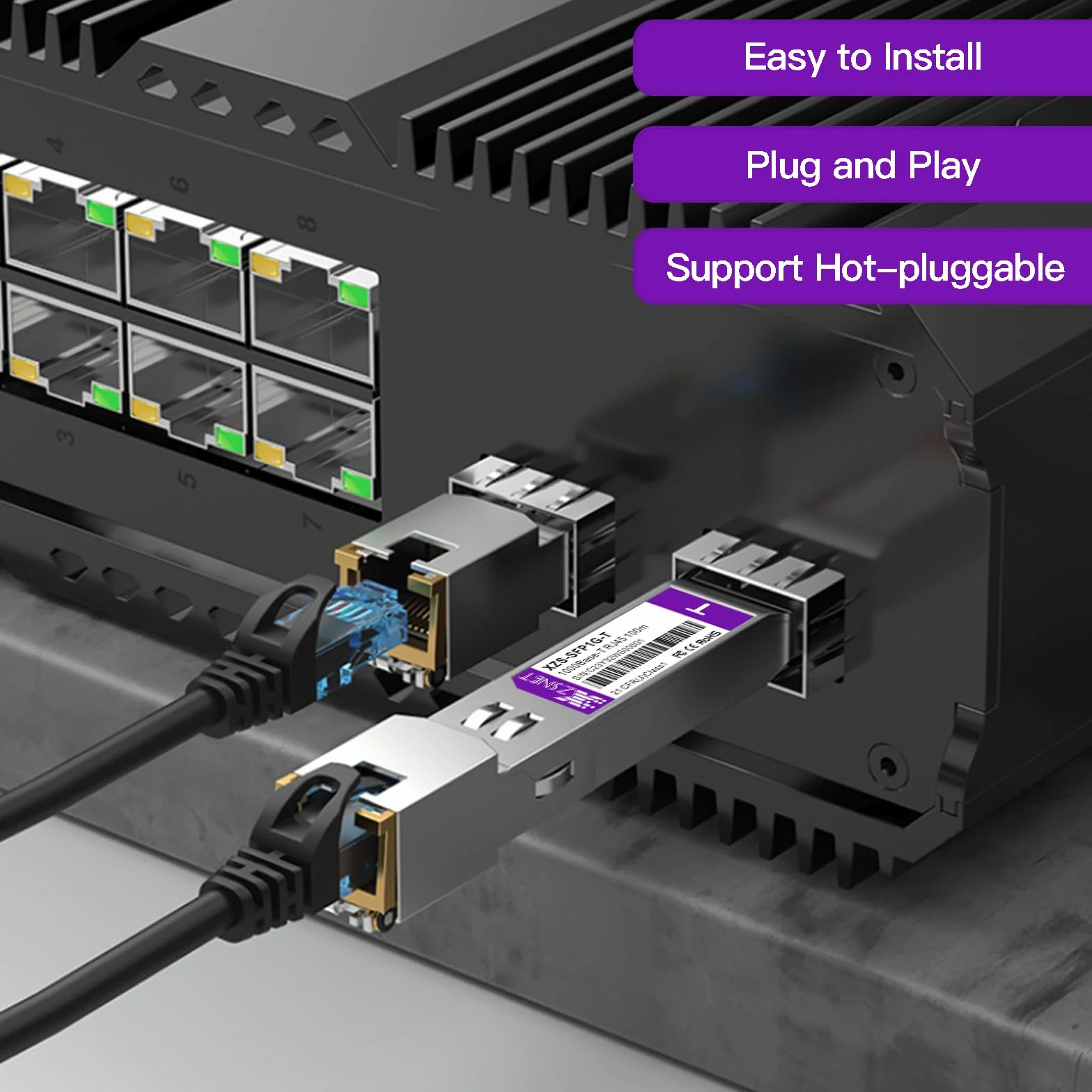 Nadajnik-odbiornik SFP 1000BASE-T, SFP do RJ45, 1,25 G miedziany SFP do modułu Ethernet, kompatybilny z Cisco GLC-T/SFP-GE-T, Ubiquiti UniFi UF-RJ45-1G, Mikrotik, Meraki, Netgear, D-Link i