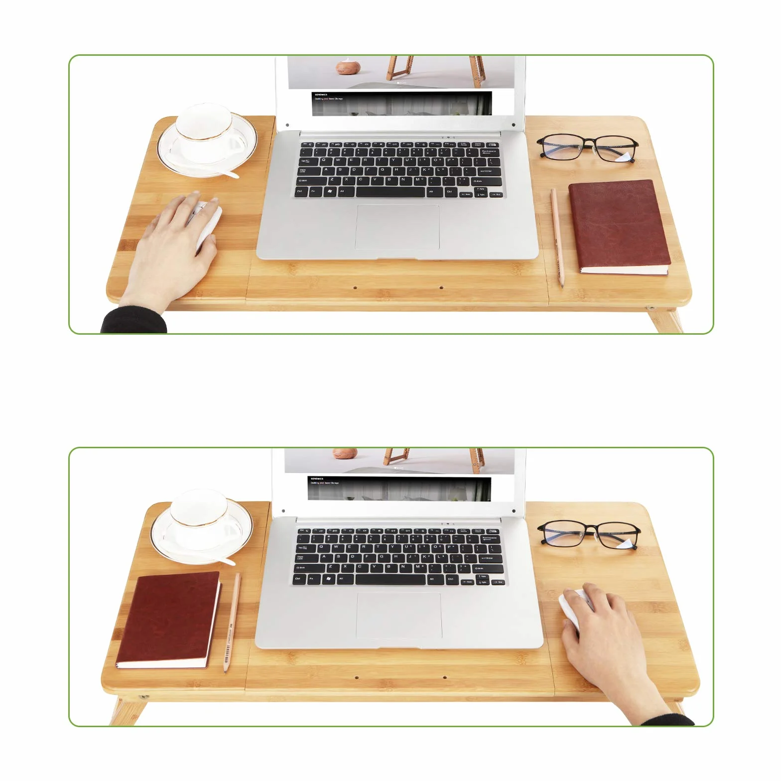 SONGMICS Stolik pod laptop, składany i regulowany na wysokość stolik na notebook, z otworami wentylacyjnymi, dla osób lewo- i praworęcznych, stolik do łóżka z bambusa z szufladą, 72 x (21-29) x 35 cm (szer. x wys. x gł.) LLD004