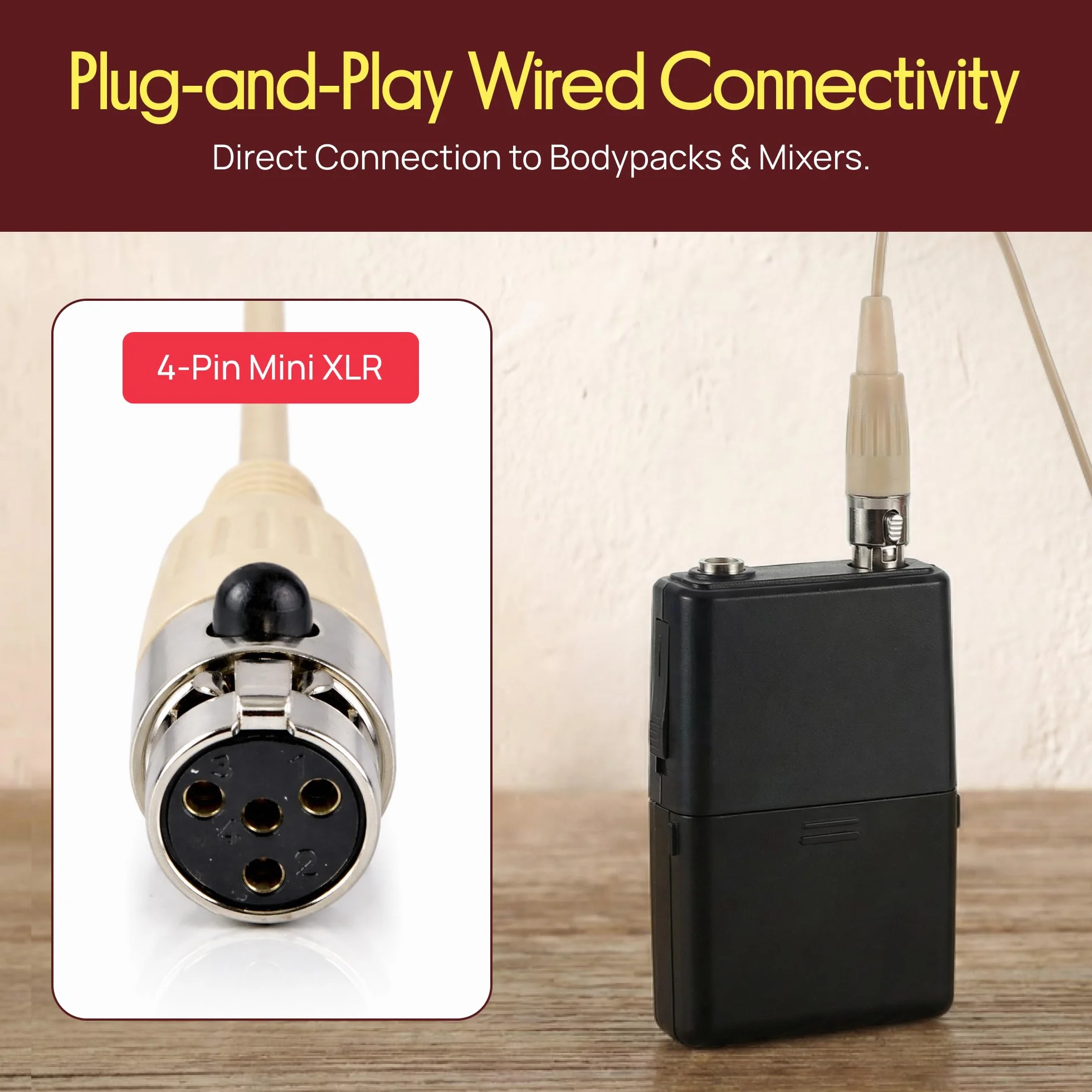 Pyle Pro Podwójne Over-Ear Mikrofon Headset Bezprzewodowe Omnidirekcyjne Kabel Boom Kondensator Mikrofon 4 Pin Mini XLR 1,2M Kabel Osłona Przeciw Wiatrowi Beżowy