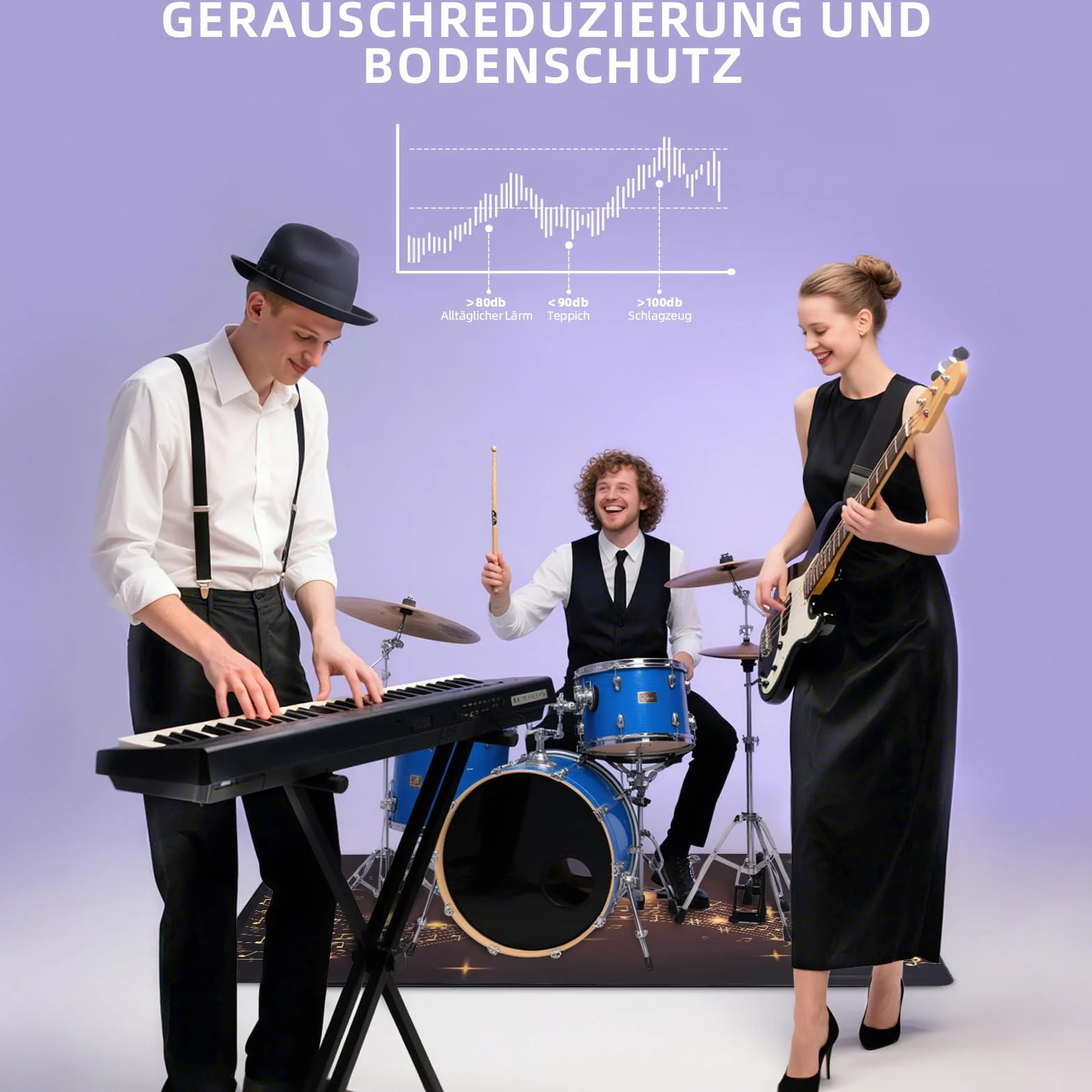 OUUTMEE 160 x 120 cm, antypoślizgowa mata na baterie, elektroniczna mata do ćwiczeń perkusyjnych, akcesoria do baterii jazzowych, ochrona podłogi (wzór nut muzycznych)