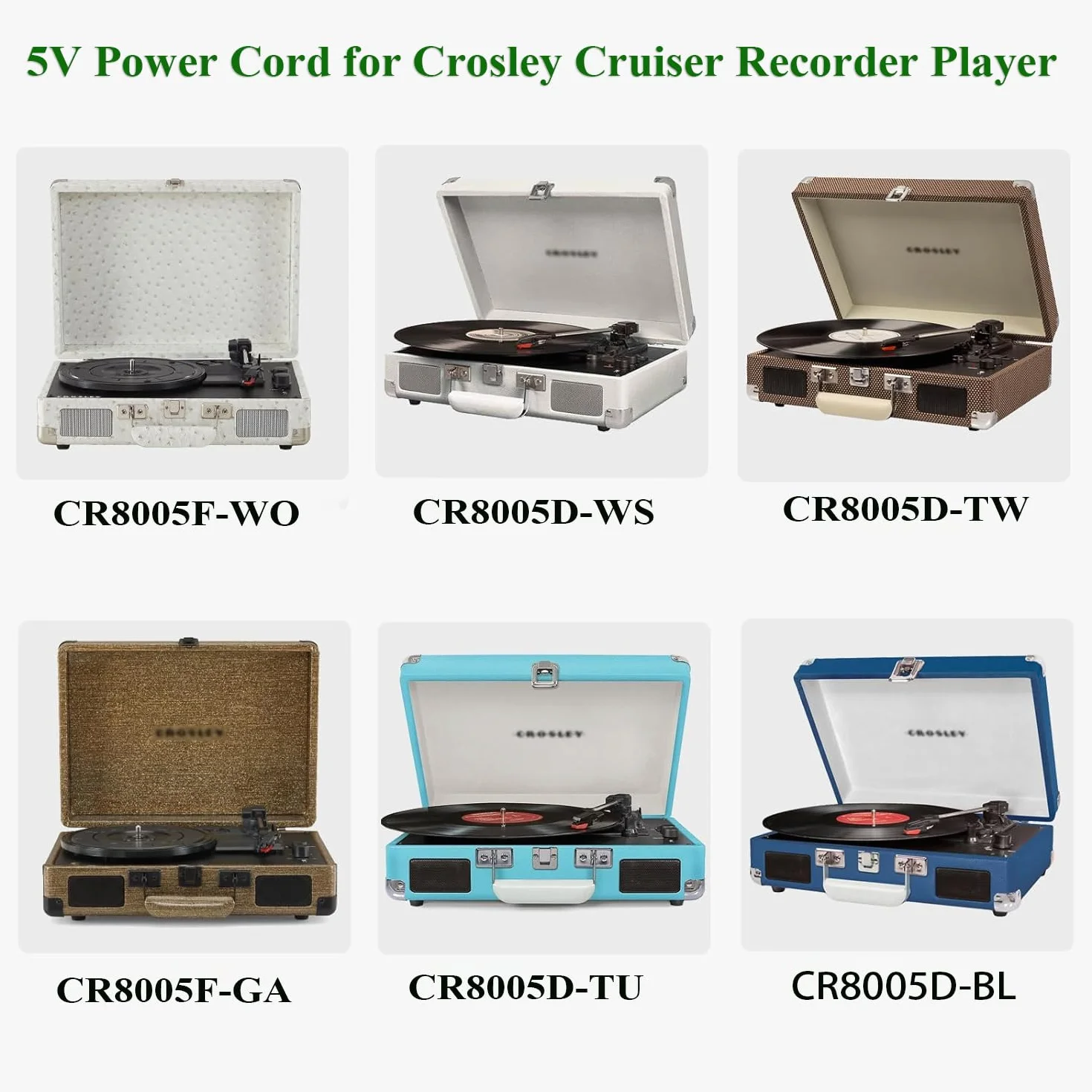 5 V kabel zasilający do gramofonu Crosley, kompatybilny z przenośnym gramofonem Crosley Cruiser Plus CR8005F-GA CR8005F-WO CR8005D-TU CR8005D-BL CR8005D-WS CR8005D-TW