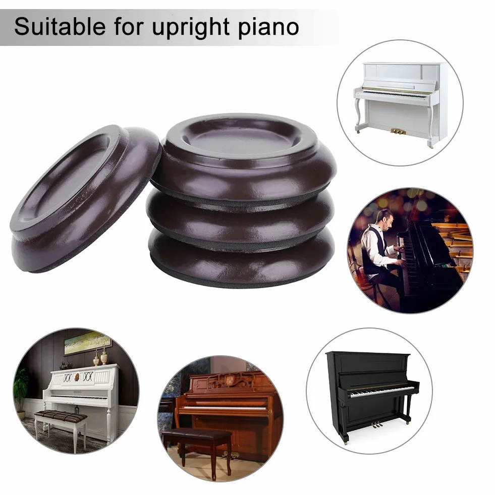 Drewniane podkładki do pianina, 4 sztuki Okrągłe podkładki pod pianino Zestaw pionowych kółek do pianina Akcesoria (kolor drewna)