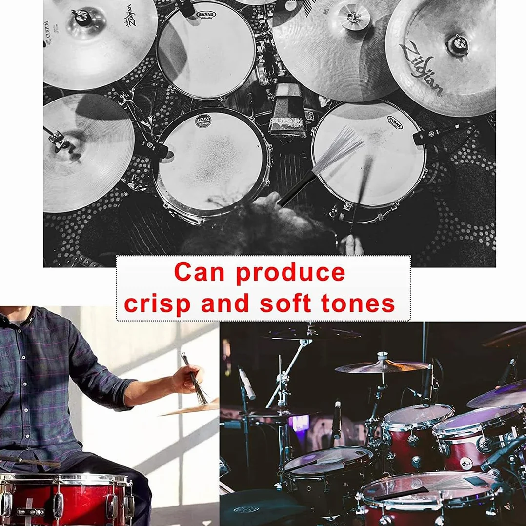 1 para SJBAUTYO Drum Brushes, wysuwane, miotły jazzowe ze szczotek drucianych do perkusji, pałeczek bębnowych, szczotek bębnowych, krzaków, chowane.