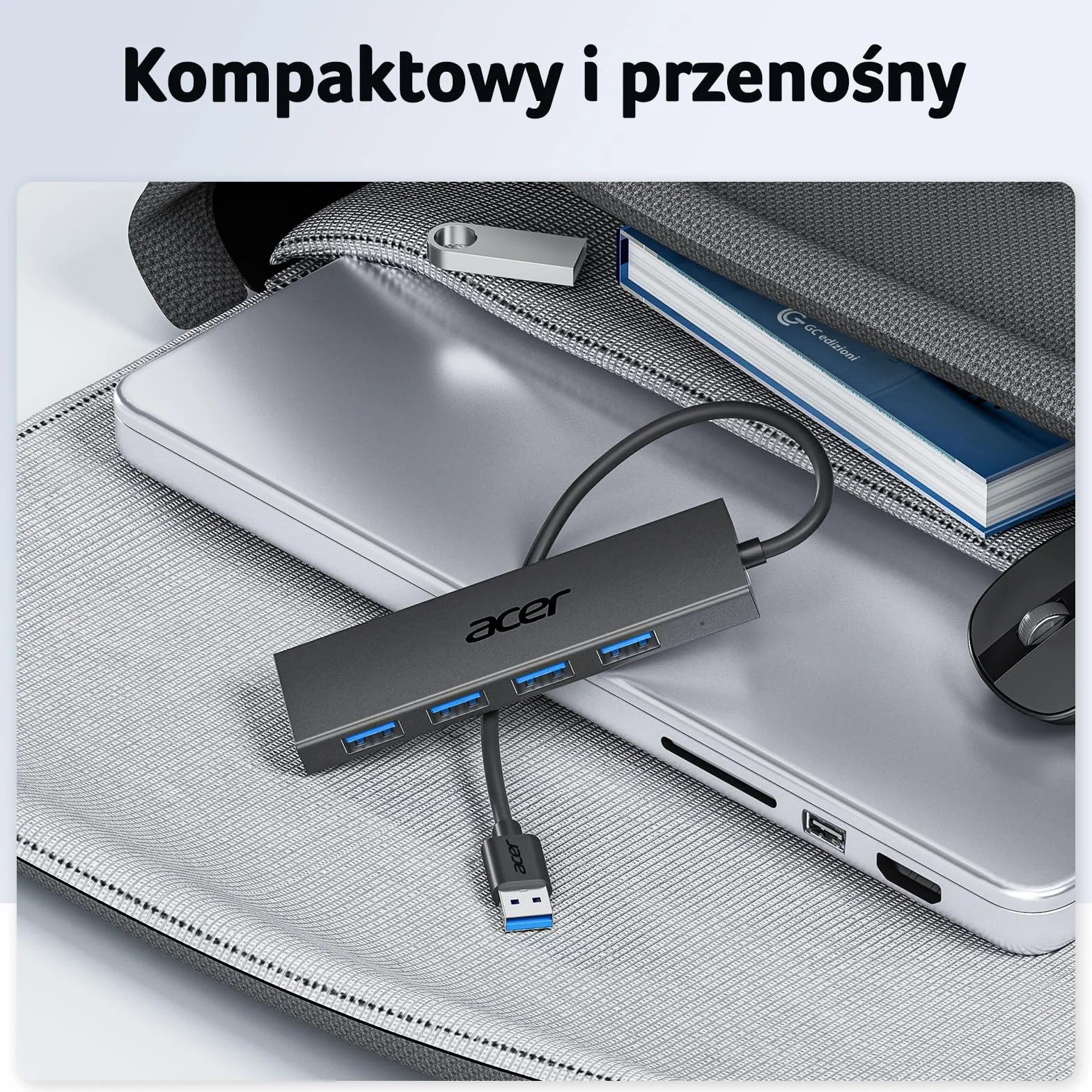 acer USB 3.0 HUB z zasilaczem USB-C, Ultra Slim Multiport Hub 4 Porty do laptopa, komputera, klawiatury, myszy, dysku twardego, MacBook Pro/Air, iMac, Surface Pro, macOS, Windows, Linux itp. - 60cm