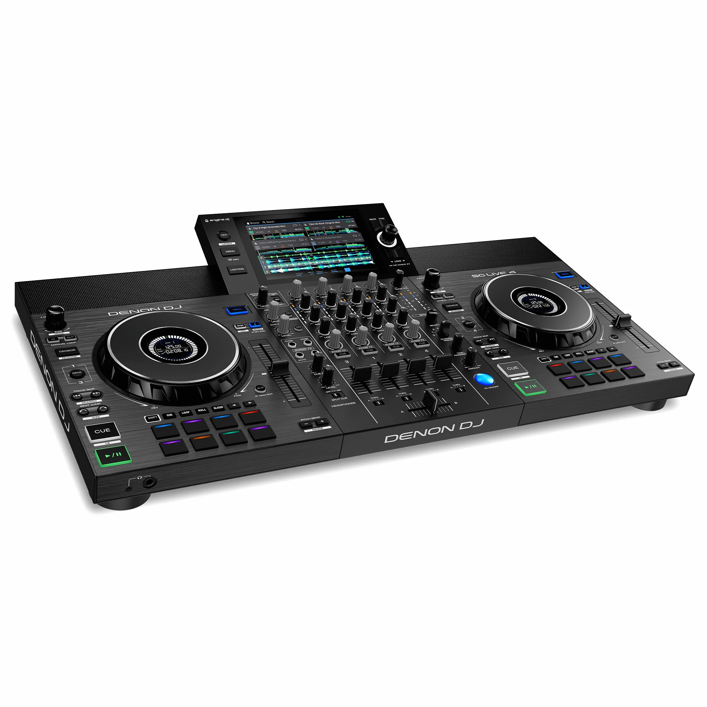 Denon DJ SC LIVE 4 Kontroler DJ z Separacją Stemów na 4 Deckach, Streamingiem Wi-Fi, Wbudowanymi Głośnikami, Kompatybilny z Serato DJ i Virtual DJ