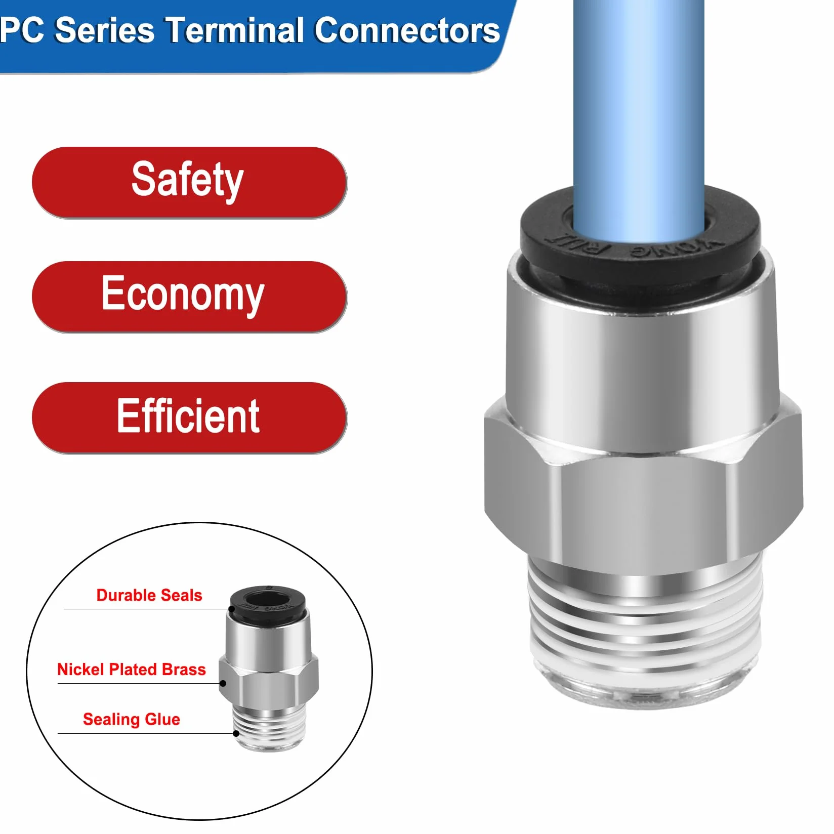 Heschen Szybkie połączenia PC6-01 6mm Push In Joint Thread Male 1/8" Quick Fittings Pneumatyczne złącze 10 sztuk