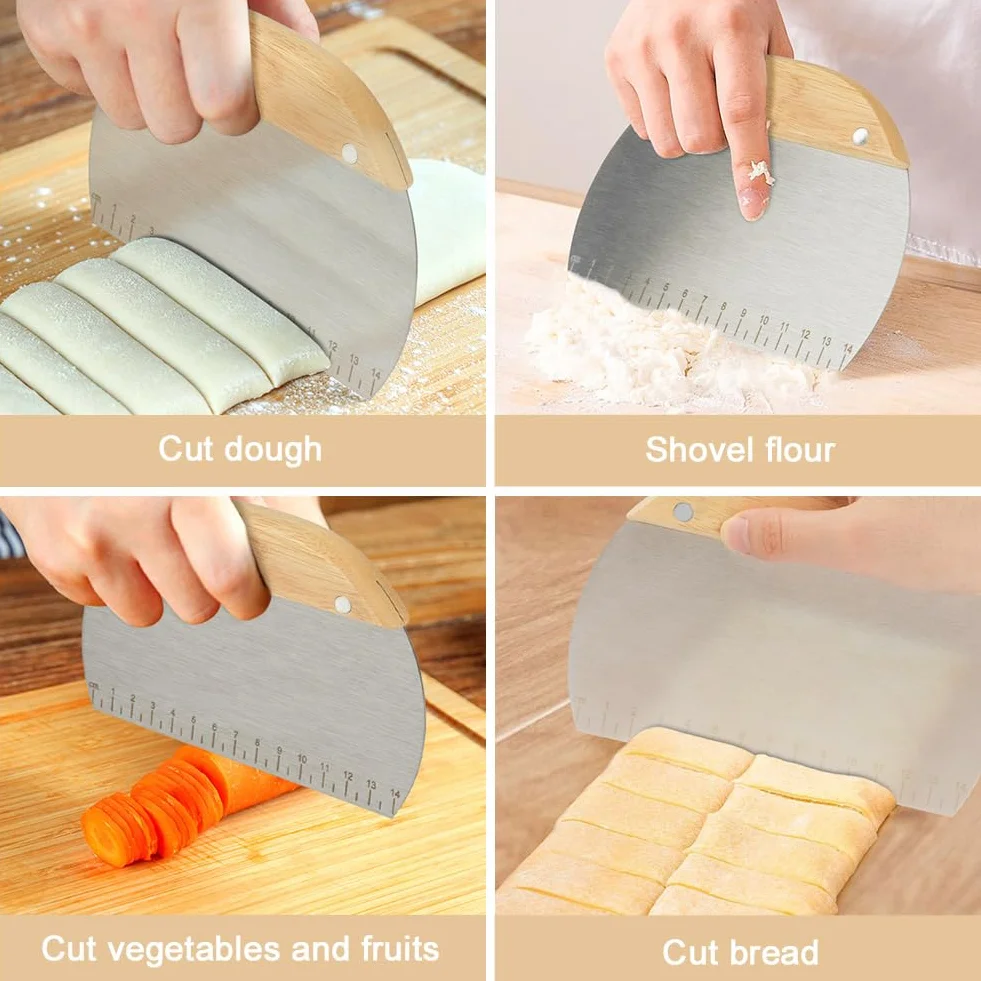 Vicloon Skrobaczka do ciasta, 3 szt. Skrobaczka do ciasta ze stali nierdzewnej z pomiarem, plastikowy skrobak do ciasta może być używany do krojenia ciasta i krojenia warzyw