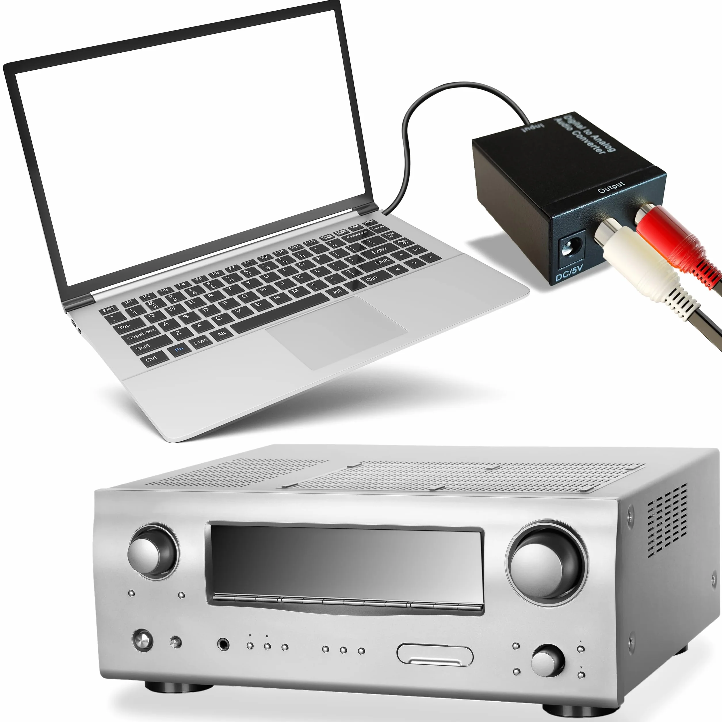 Retoo Konwerter cyfrowo-analogowy Adapter koncentryczny Konwerter DA Optyczny na Jack 3,5 mm RCA RCA Audio Stereo Converter Adapter Toslink SPDIF Koncentryczny z zasilaczem 5 V Czarny