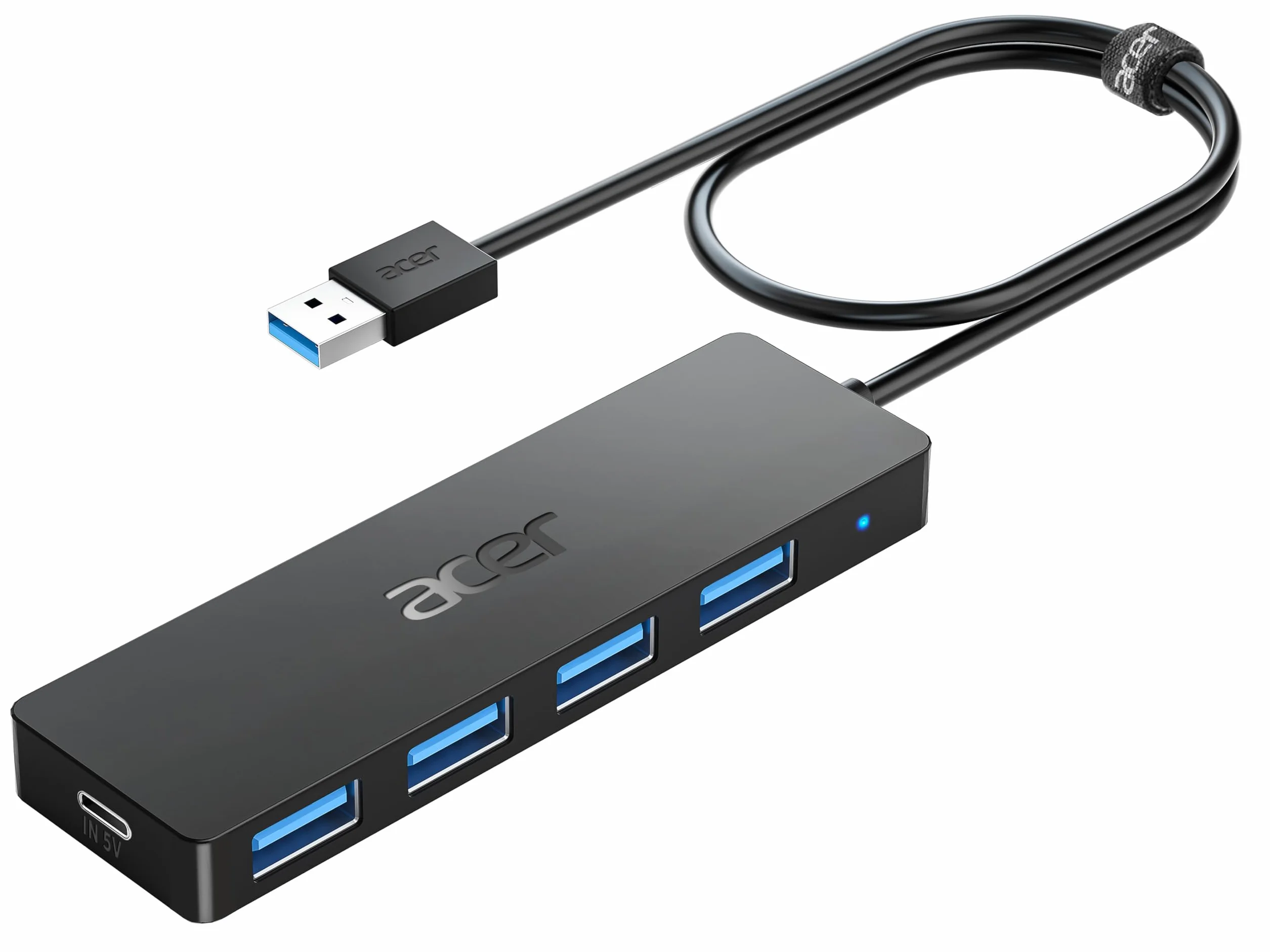 acer USB 3.0 HUB z zasilaczem USB-C, Ultra Slim Multiport Hub 4 Porty do laptopa, komputera, klawiatury, myszy, dysku twardego, MacBook Pro/Air, iMac, Surface Pro, macOS, Windows, Linux itp. - 60cm