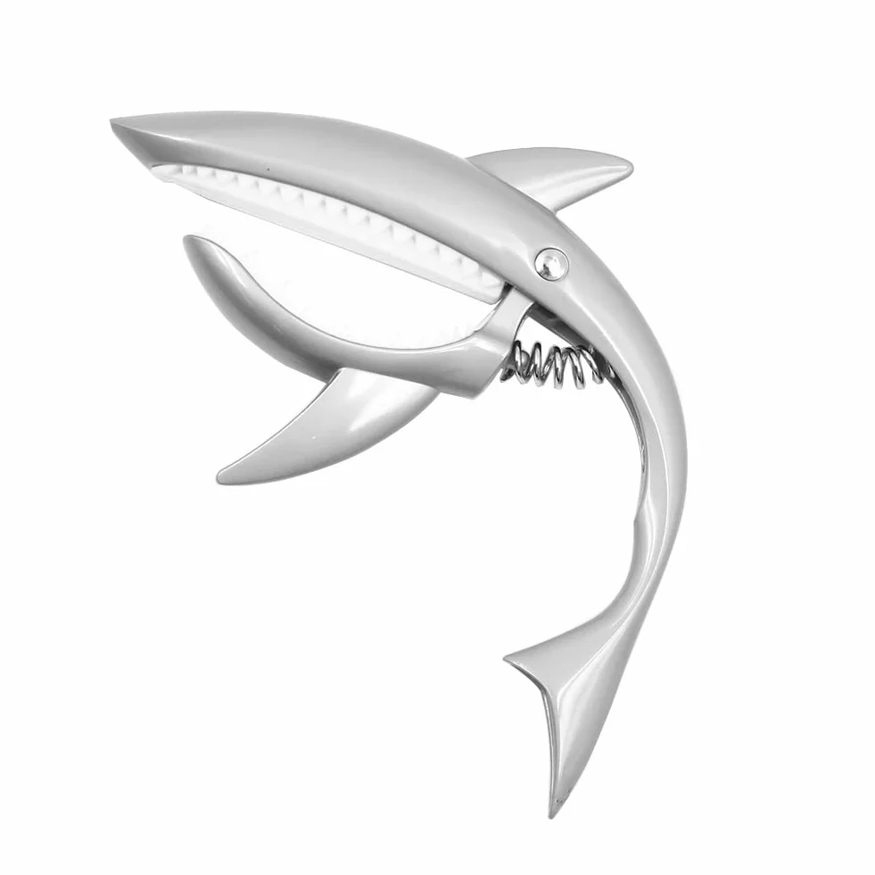 Alnicov Kapodastr Gitarowy Shark Capo ze Stopu Cynku Klips Tonowy do Gitary Elektrycznej, Akustycznej, Klasycznej i Ukulele (Srebrny)