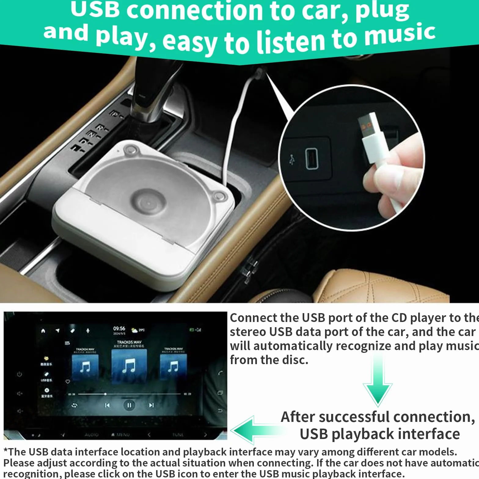 samochodowy odtwarzacz CD z portem USB/AUX, zewnętrzny, uniwersalny odtwarzacz CD z pilotem zdalnego sterowania, do samochodów osobowych, ciężarowych, laptopów, komputerów, telewizorów, napędu