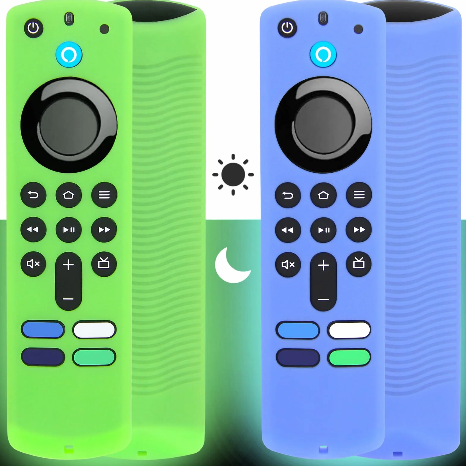 [2 opakowania] Piniowu Firestick Zdalne etui z klapką (świecące w ciemności) kompatybilne z Fire TV Stick 4K Alexa Zdalne sterowanie głosem (3. generacja), silikonowe etui z paskiem na nadgarstek