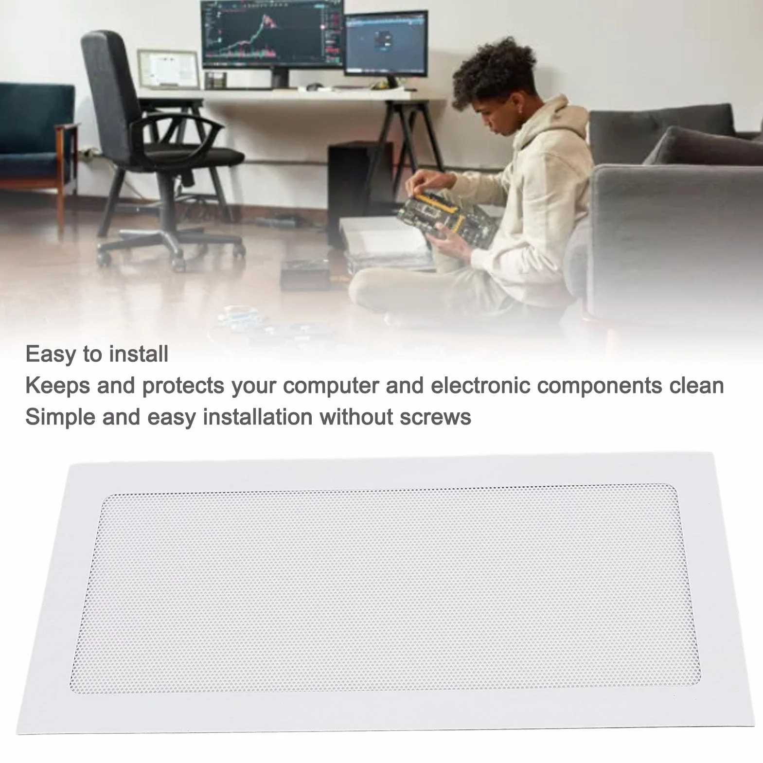 2 szt. PC Grill Siatkowy z ramką magnetyczną Pasek Wentylator Chłodnicy Komputera Filtr Przeciwpyłowy do Obudowy Komputera PC Osłona Przeciwpyłowa z Drobnej Siatki PVC (WHITE)