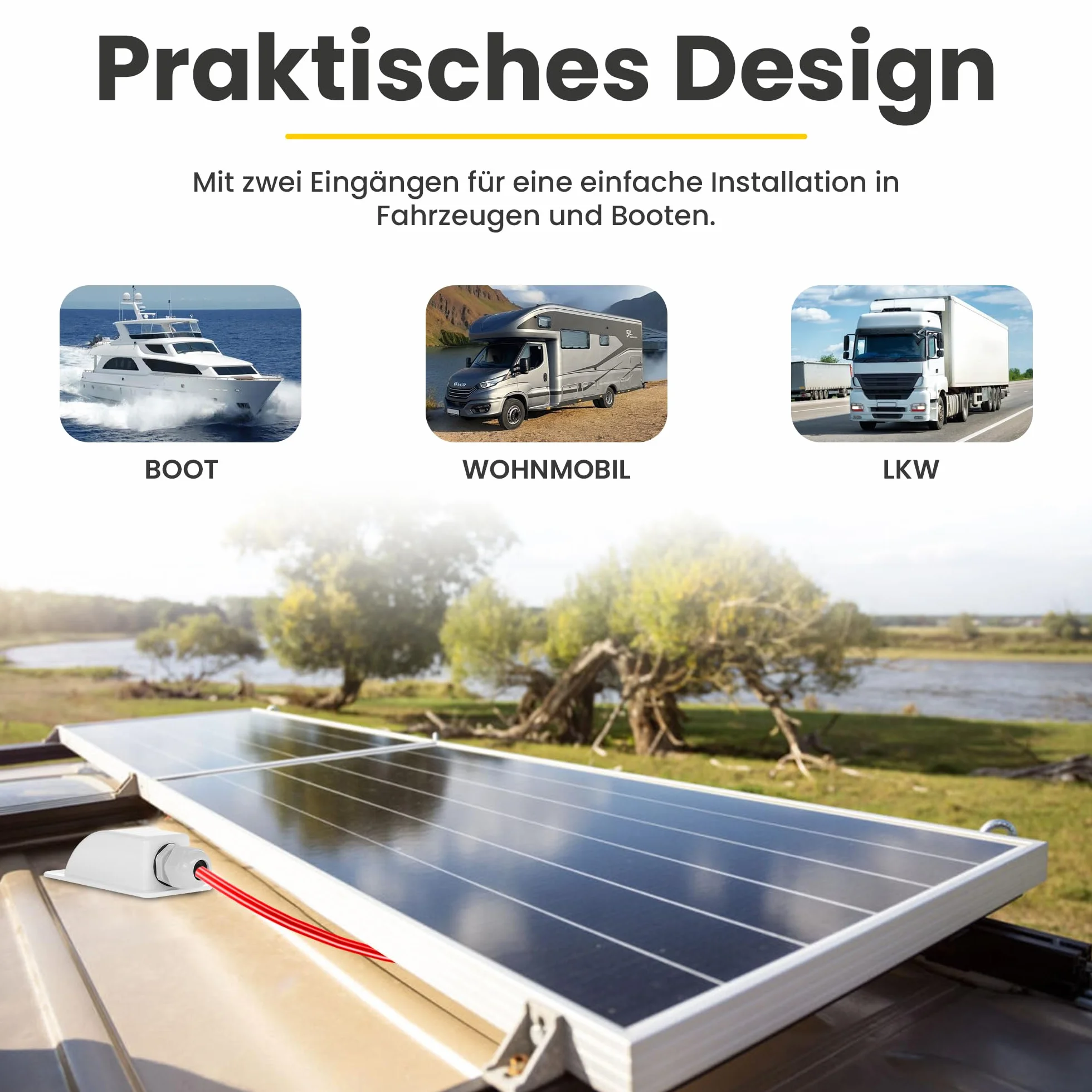 Offgridtec© Przepust dachowy 1-komorowy biały do kamperów, przyczep kempingowych, łodzi, solarny przepust kablowy ABS