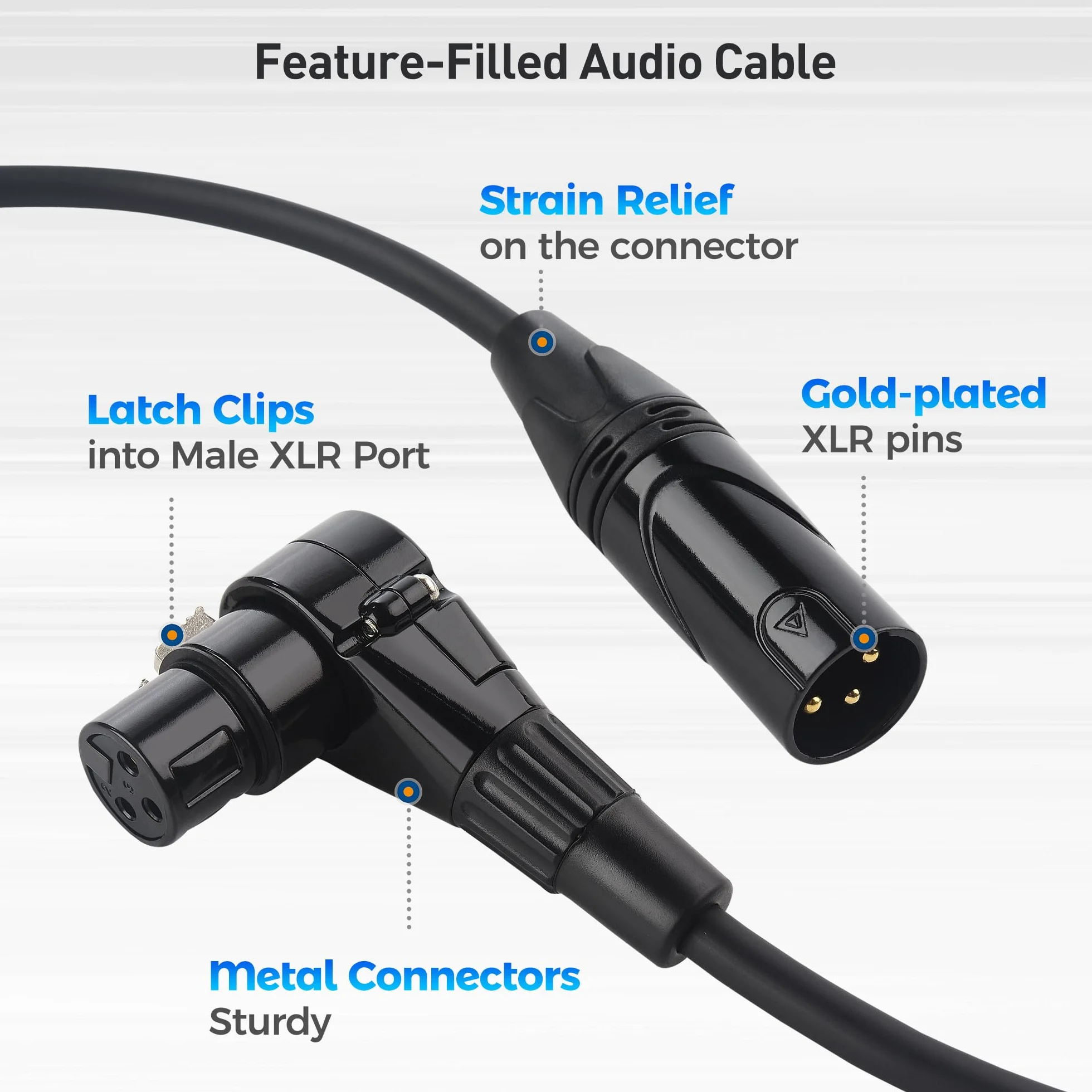 Cable Matters 2-pak kabel XLR pod kątem prostym, krótki kabel mikrofonowy XLR, 0,3 m, miedź beztlenowa (OFC), kabel kątowy, przewód mikrofonowy, czarny