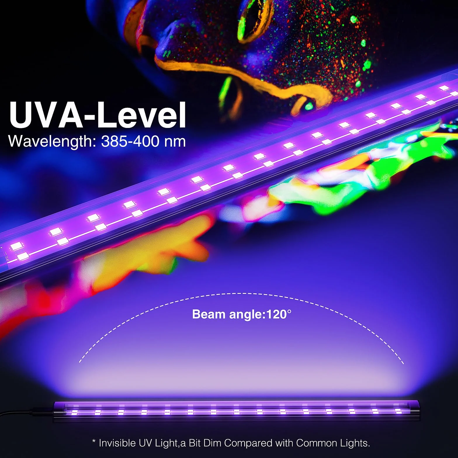 Onforu Listwa świetlna LED o mocy 10 W, 0,3 m, czarna rurka USB, czarne światło do fluorescencyjnego plakatu gobelinowego, szafki, świecącej imprezy, Halloween, farba do ciała, 2 szt