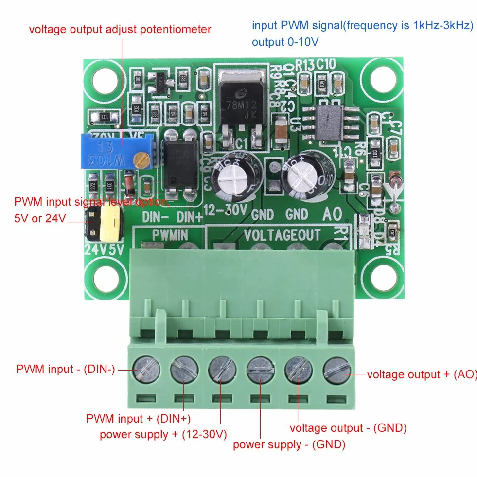 1-3 kHz 0-10 V PWM na - moduł napięcia, cyfrowy konwerter napięcia sygnału, moduł konwertera cyfrowego na analogowy PWM