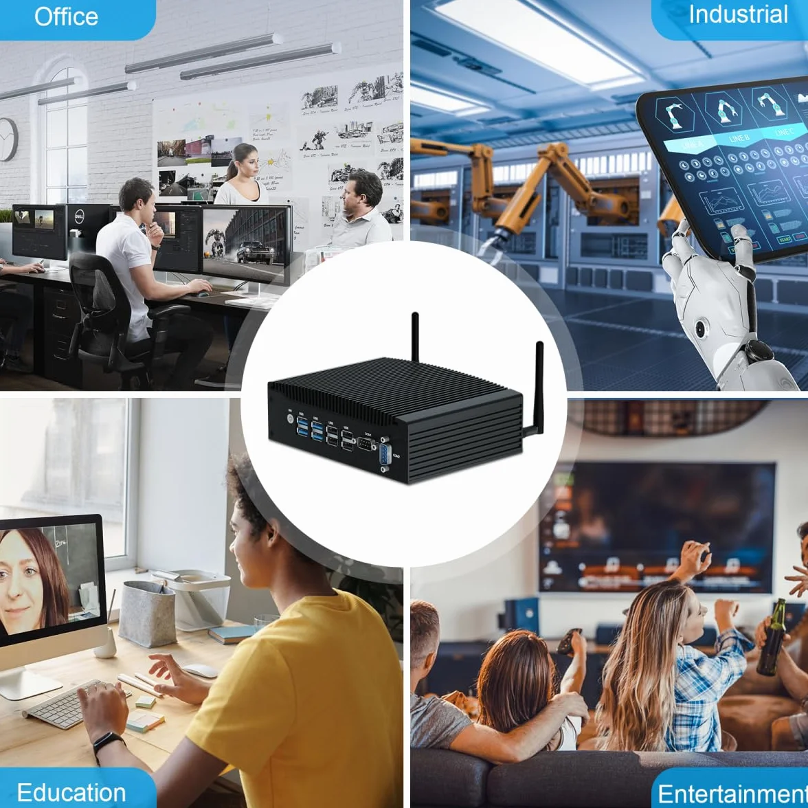 WEIDIAN Industrial Mini PC bez wentylatora Win11 Pro Core i5 8350U 16GB RAM 512GB SSD Mini Komputer 4K 2HD, 2x RS232 COM, 2x Gigabit Ethernet, 8USB VESA Komputer przemysłowy Auto Power On Wake on LAN