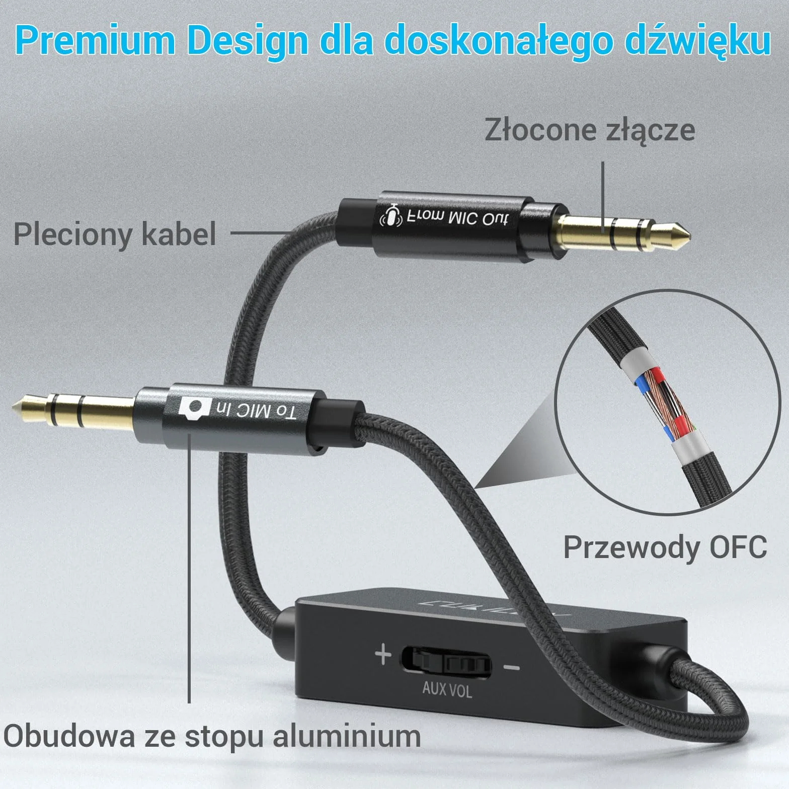 Kabel tłumiący Cubilux 3,5 mm Line Level do Microphone Level, przewód tłumiący 1/8 cala TRS Line Out do MIC In dla aparatu DSLR, kamery, rejestratora, 30 cm